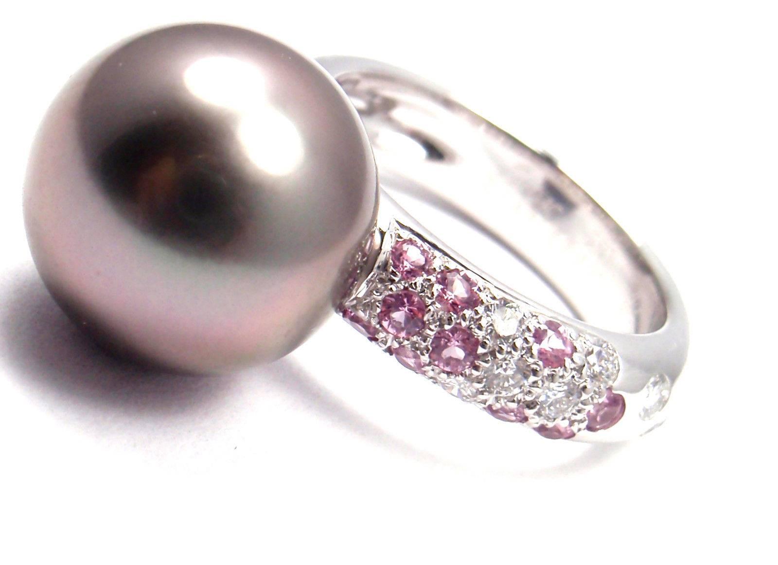 Cartier Ring aus Weißgold mit Tahiti-Perle, Diamant und rosa Saphir für Damen oder Herren im Angebot