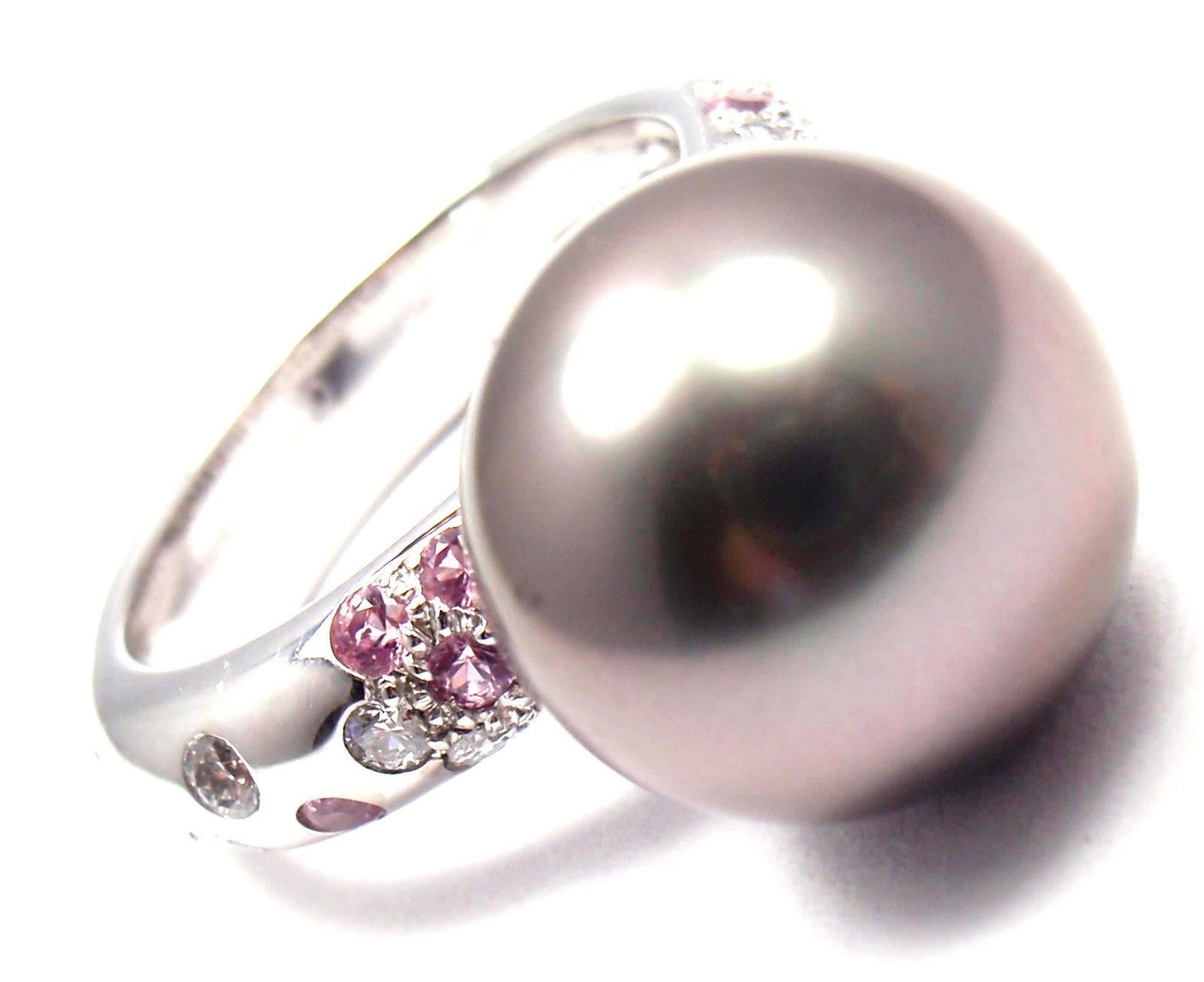 Cartier Ring aus Weißgold mit Tahiti-Perle, Diamant und rosa Saphir im Angebot 1