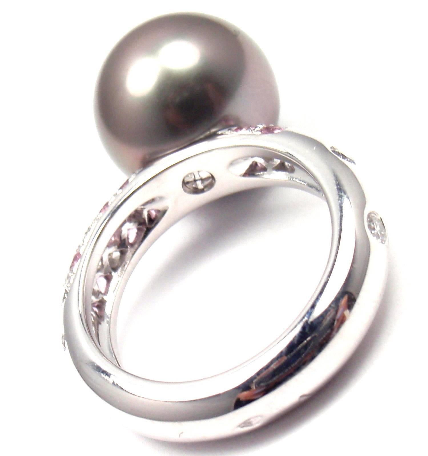 Cartier Tahitian Pearl Diamond and Pink Sapphire White Gold Ring For Sale 2