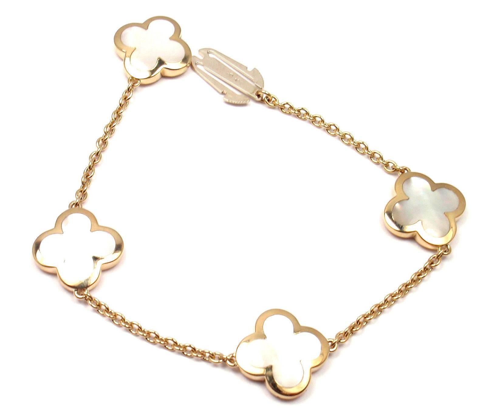 Van Cleef & Arpels Pure Alhambra Mother-of-Pearl Yellow Gold Bracelet In New Condition In Holland, PA
