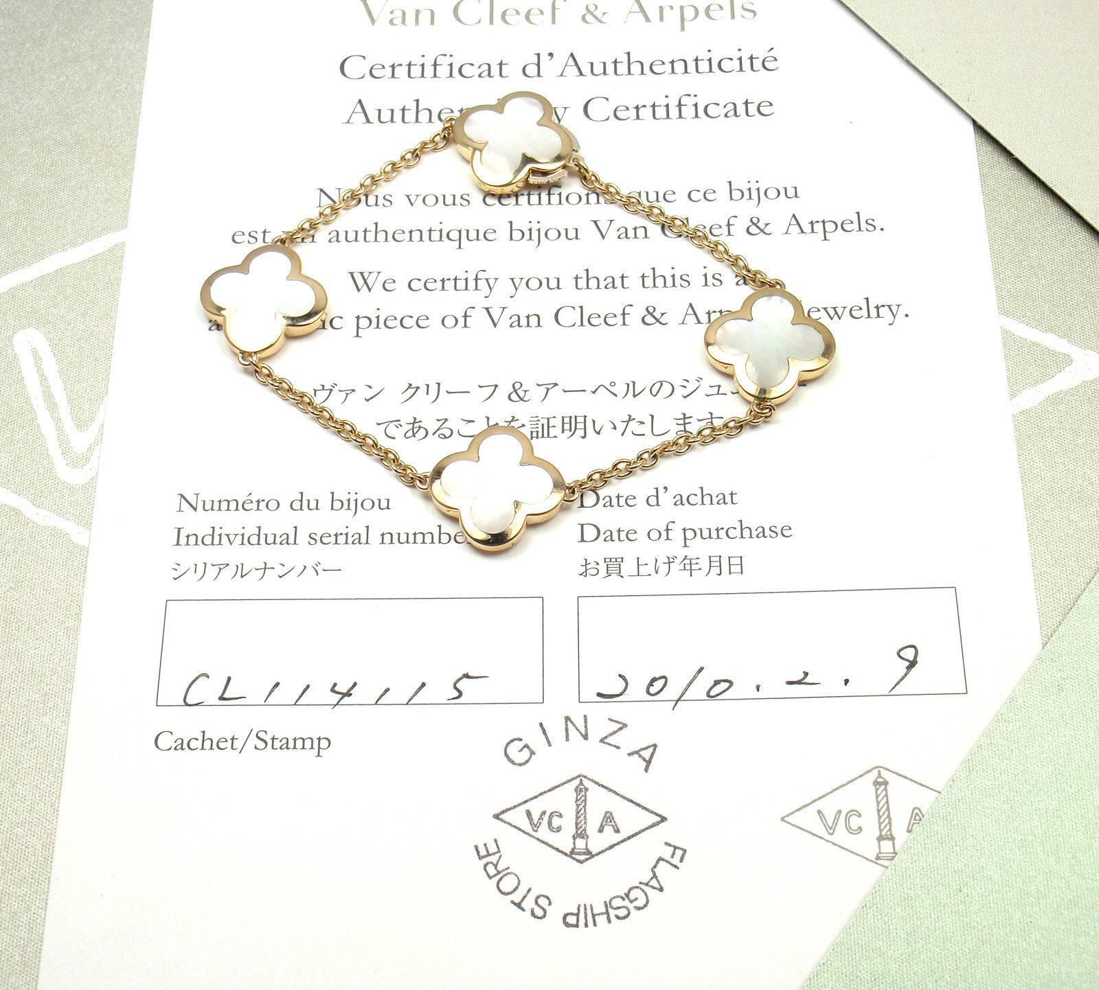 VAN CLEEF & ARPELS Pure Alhambra 18k Yellow Gold Mother Of Pearl Bracelet.
With 4 mother of pearl alhambra motifs 16mm each
This bracelet comes with Van Cleef & Arpels certificate.

Details:
Length: 7 1/4