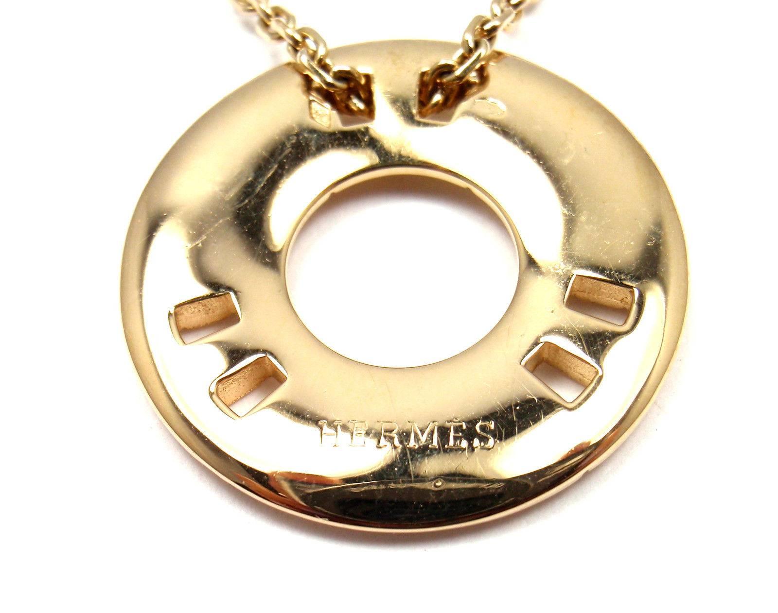 Hermes Paris Round H Yellow Gold Pendant Necklace 1