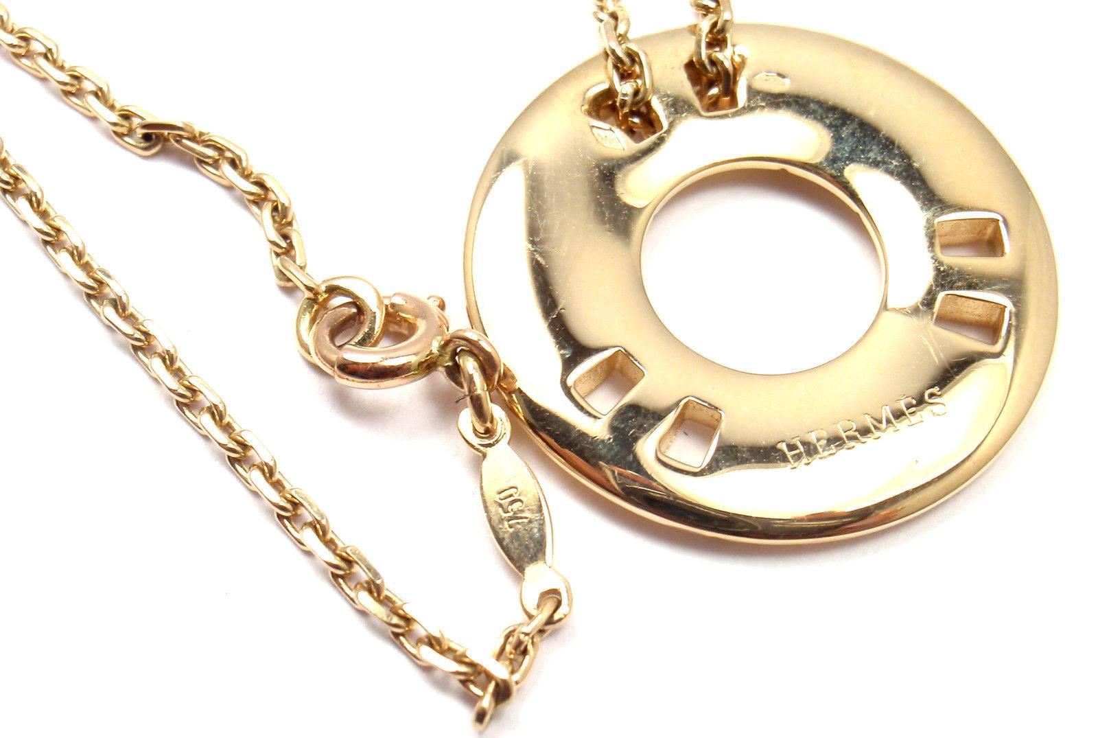 Hermes Paris Round H Yellow Gold Pendant Necklace 2