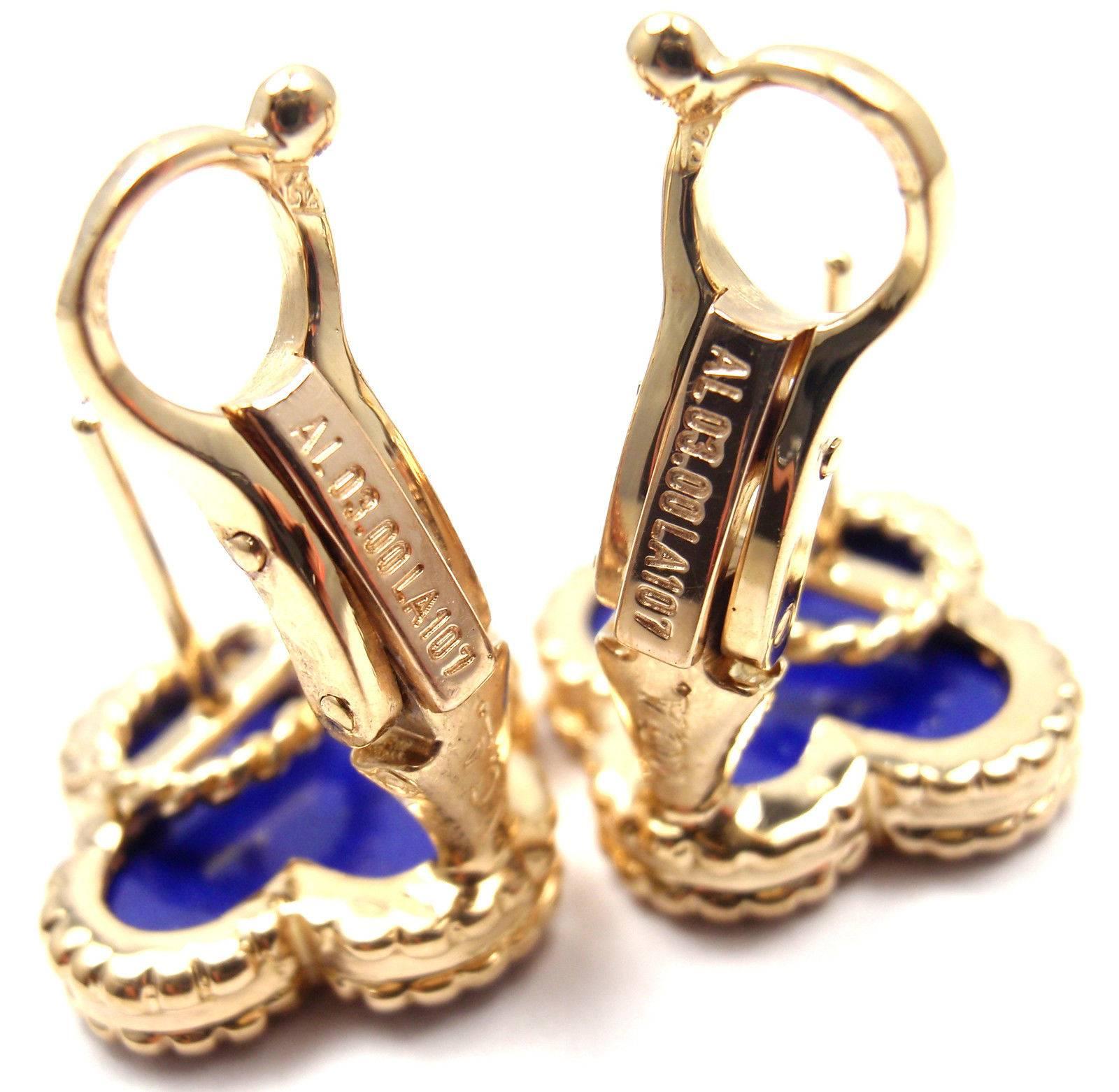 Van Cleef & Arpels Vintage Lapis Lazuli Alhambra Yellow Gold Earrings In New Condition In Holland, PA