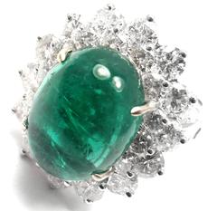 Craig Drake Bague cocktail en or blanc avec grande émeraude et diamants