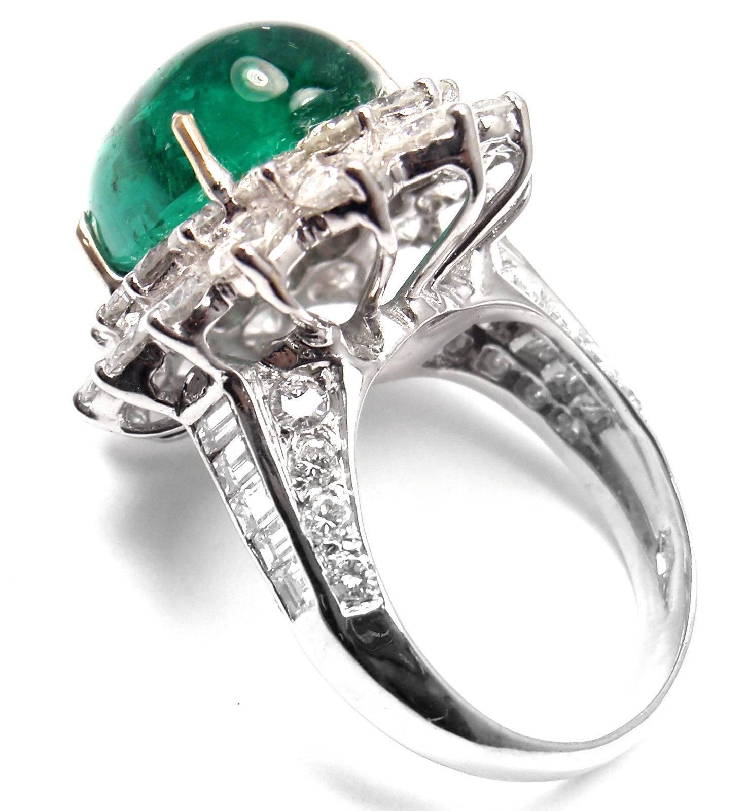 Cabochon Craig Drake Large Emerald Diamond White Gold Cocktail Ring For Sale