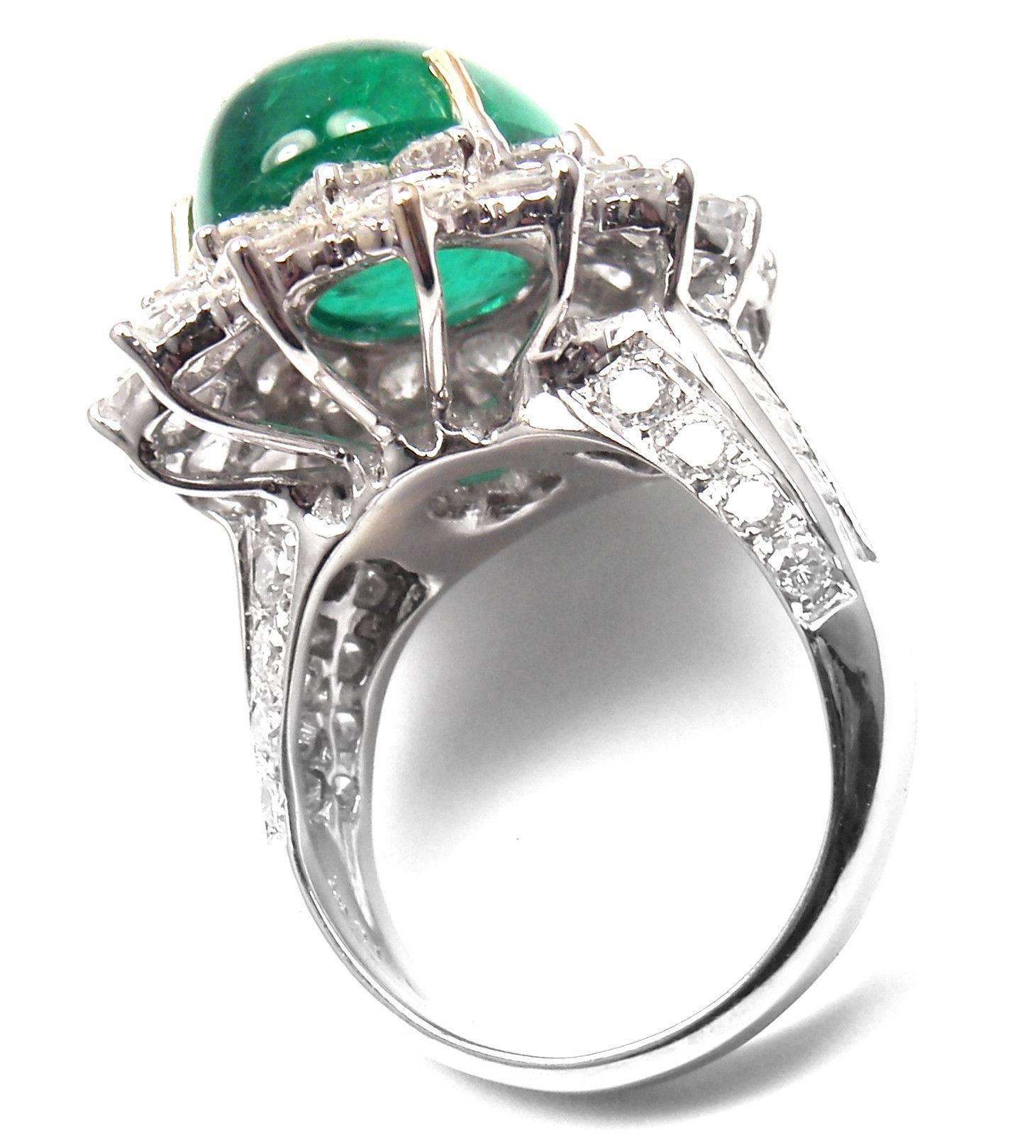 Craig Drake Large Emerald Diamond White Gold Cocktail Ring For Sale 1
