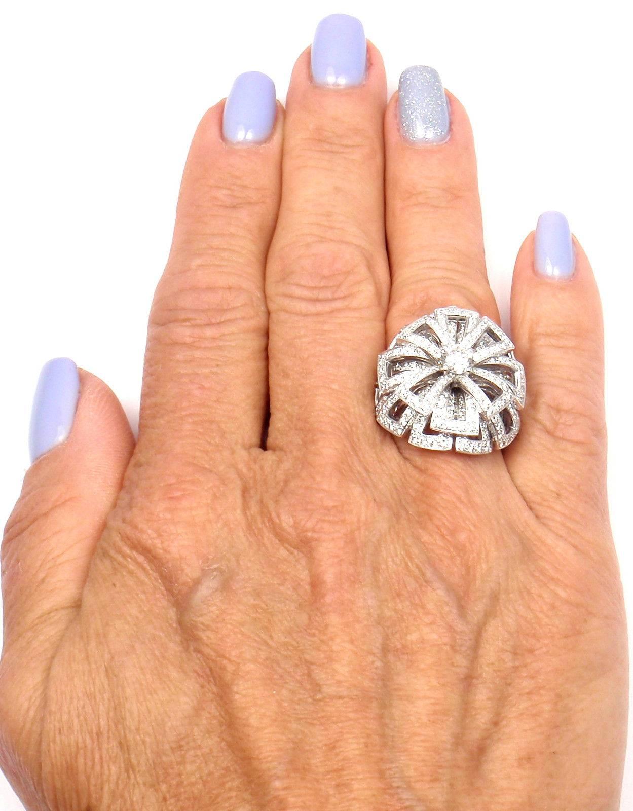 Chanel Diamond Large White Gold Flower Ring In New Condition For Sale In Holland, PA