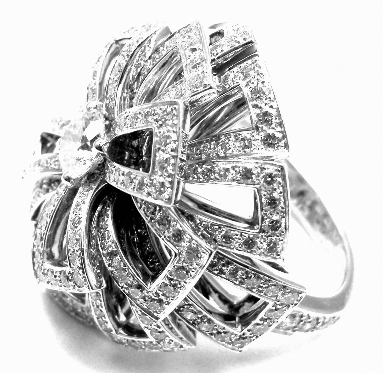 Women's or Men's Chanel Diamond Large White Gold Flower Ring For Sale