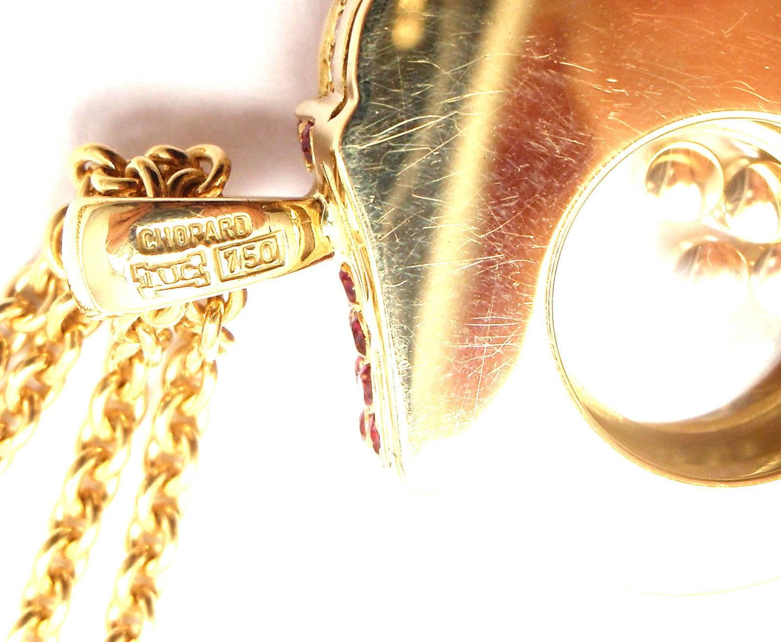 Chopard Happy Elephant Diamond Ruby Large Yellow Gold Pendant Necklace 1