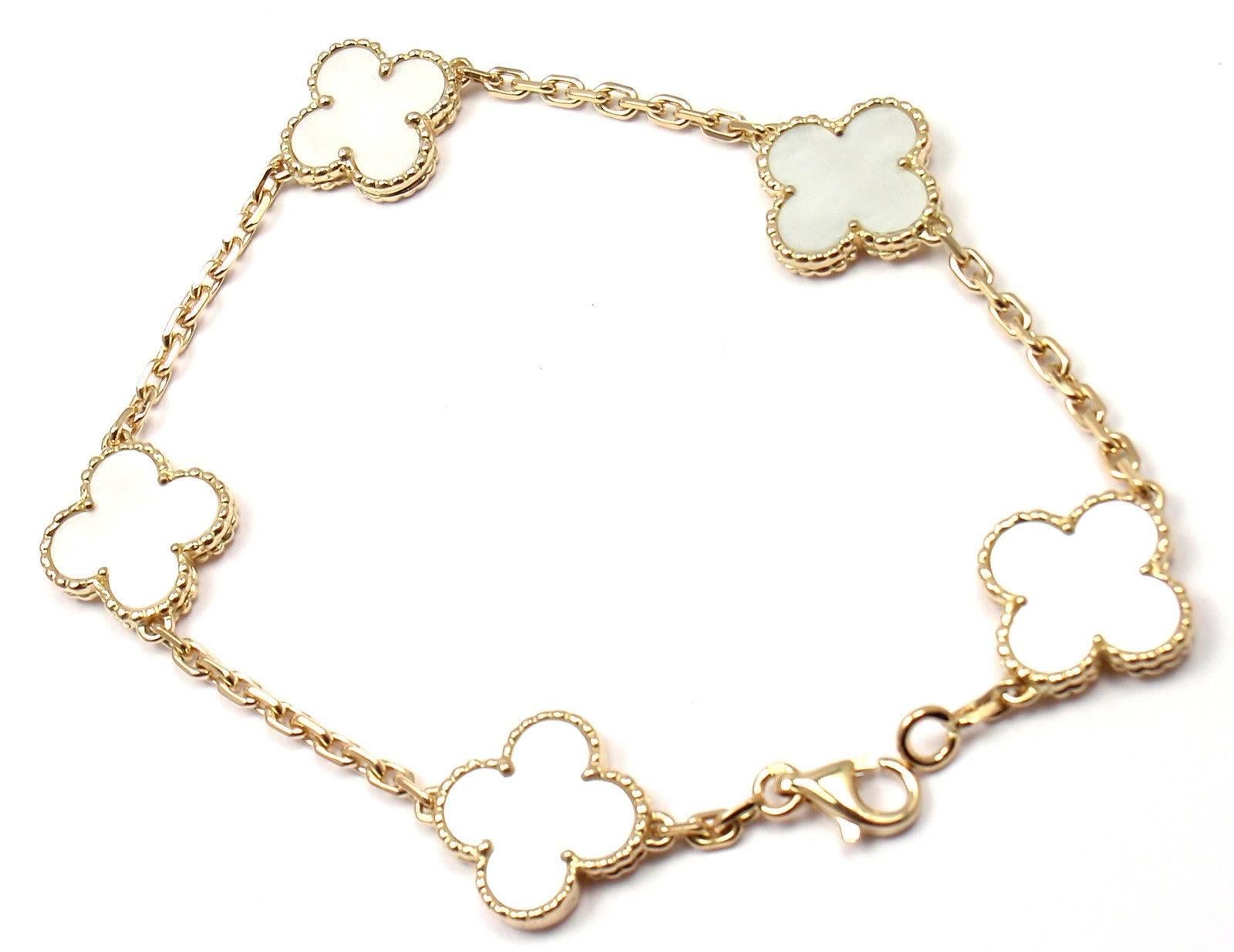 Van Cleef & Arpels Mother-of-Pearl Vintage Alhambra Yellow Gold Bracelet 4