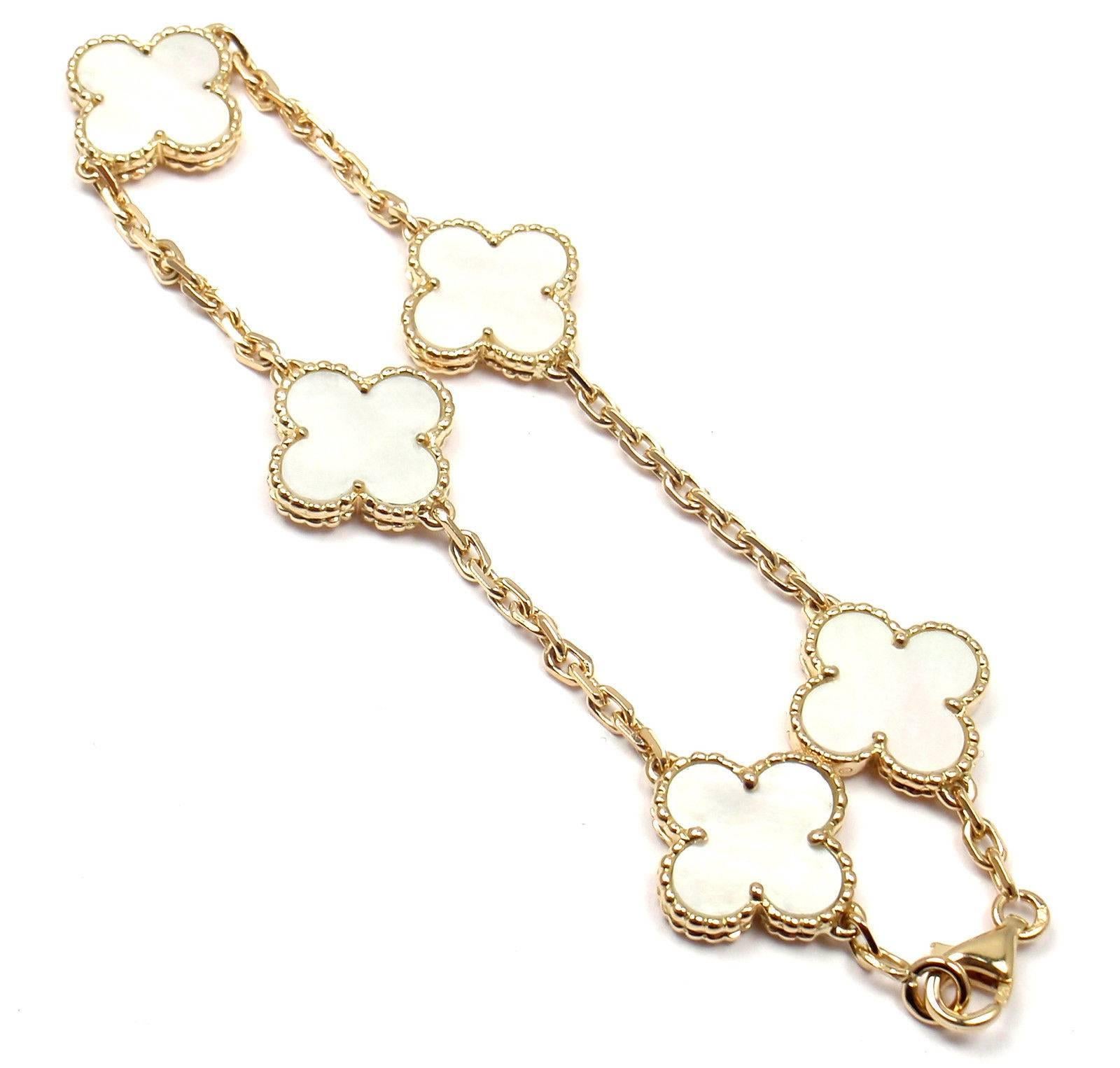 Van Cleef & Arpels Mother-of-Pearl Vintage Alhambra Yellow Gold Bracelet 5