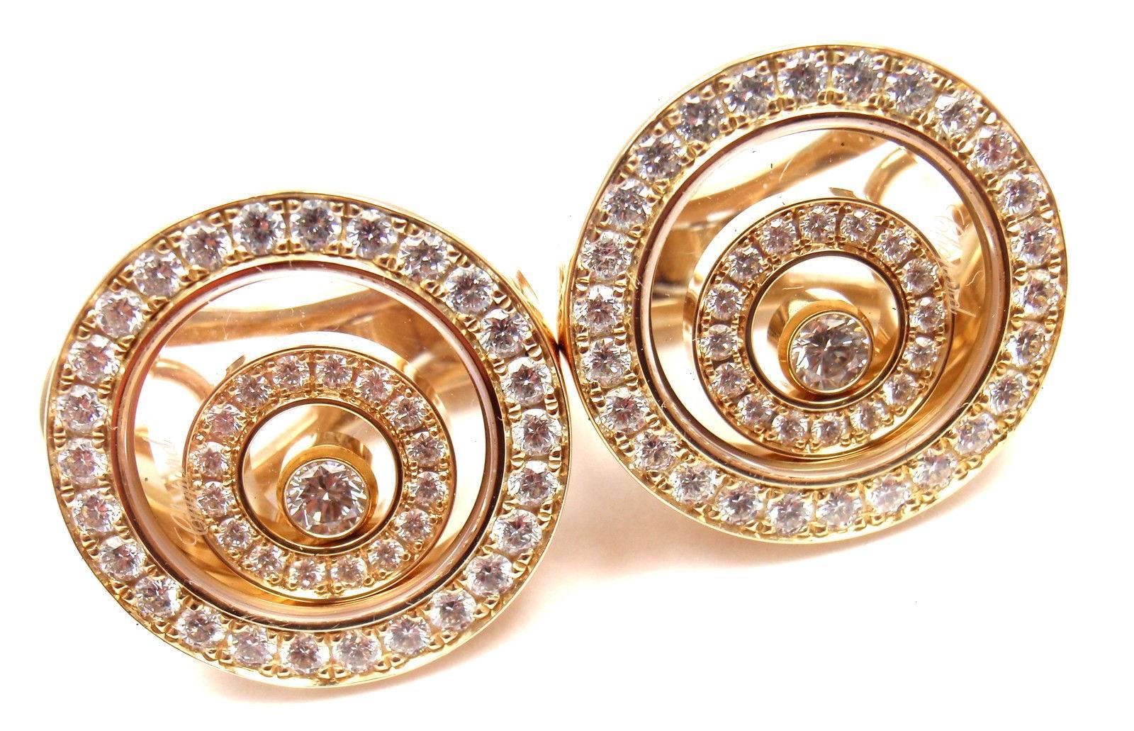 Chopard Happy Spirit Diamond Yellow Gold Earrings In New Condition In Holland, PA