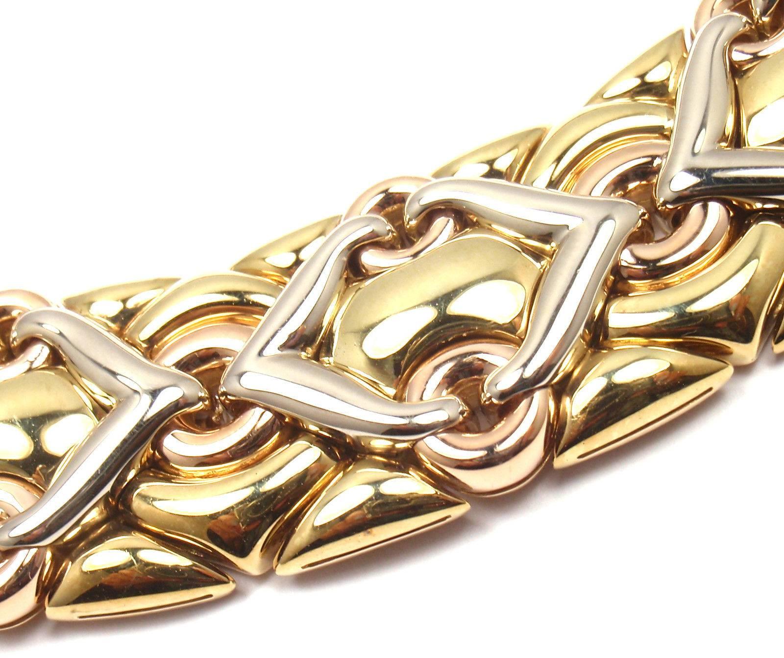 Women's or Men's Bulgari Wide Tri-Color Gold Collar Necklace