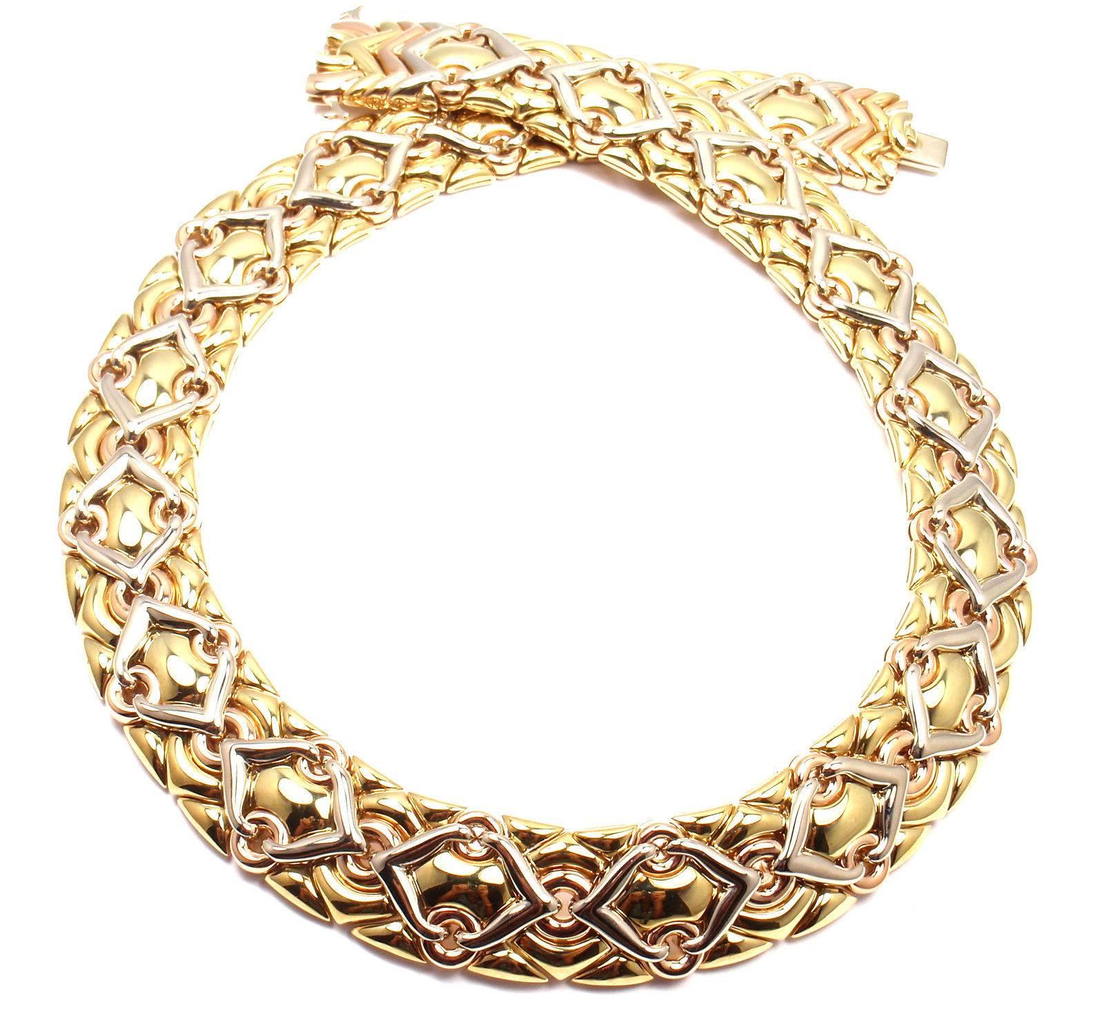 18k Tri-Color Gold Wide Collar Necklace by Bulgari. 

Details: 
Necklace Length: 19