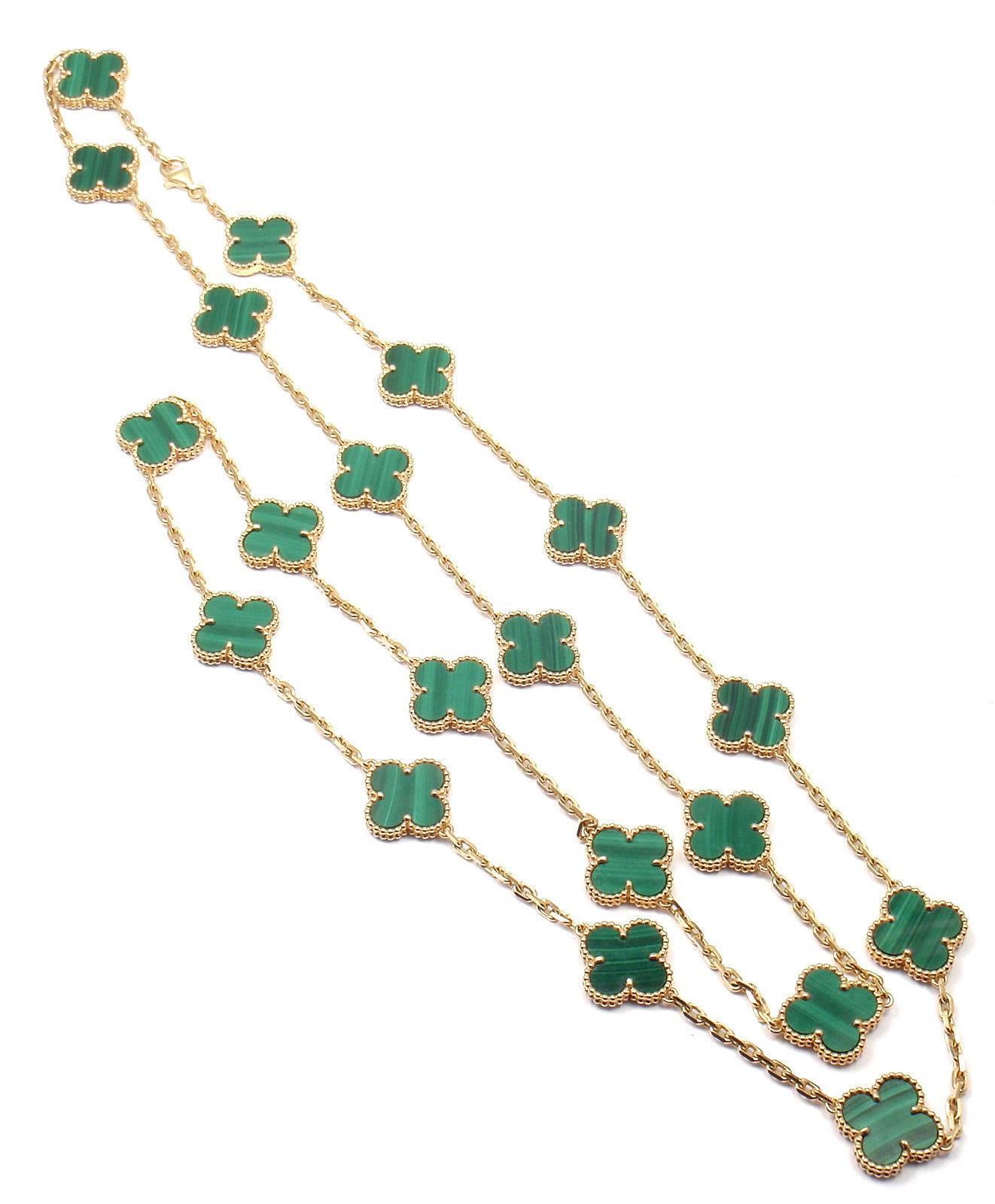 Van Cleef & Arpels Vintage Alhambra Malachite 20 Motif Gold Necklace 1