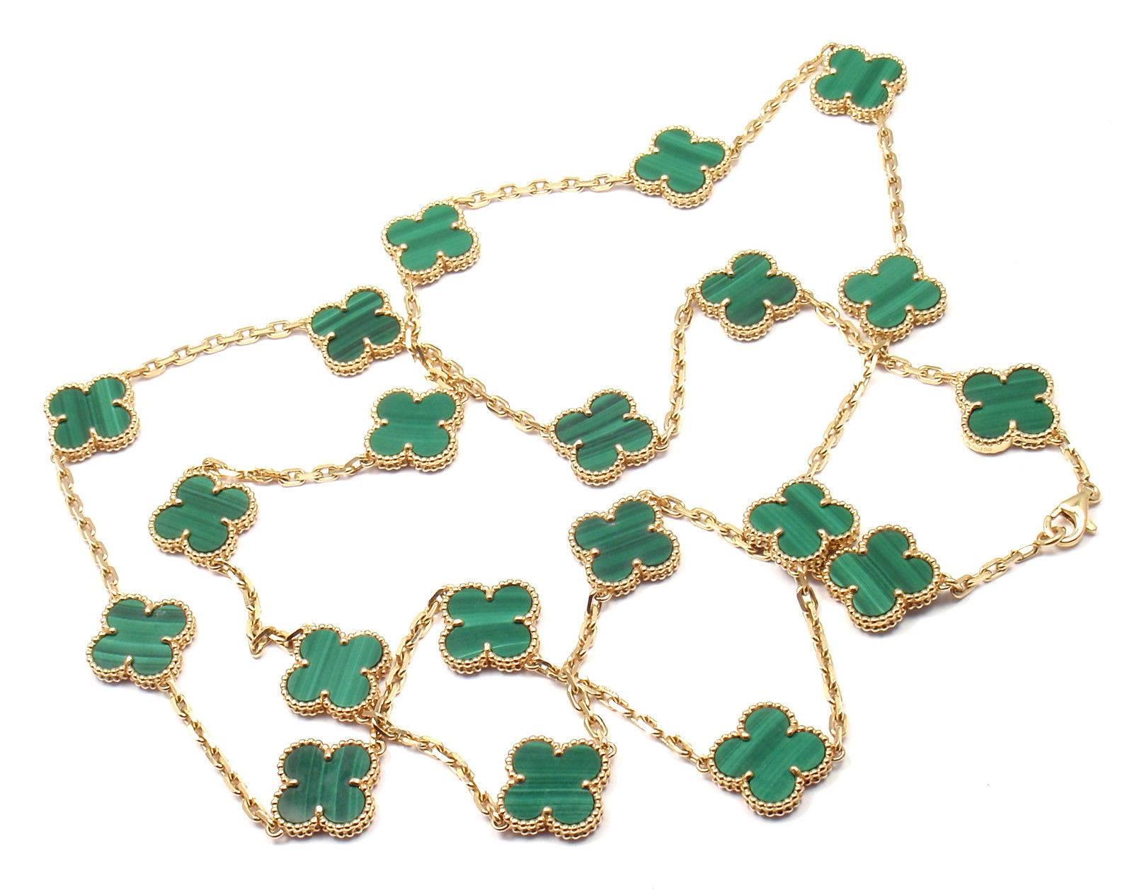 Van Cleef & Arpels Vintage Alhambra Malachite 20 Motif Gold Necklace 2