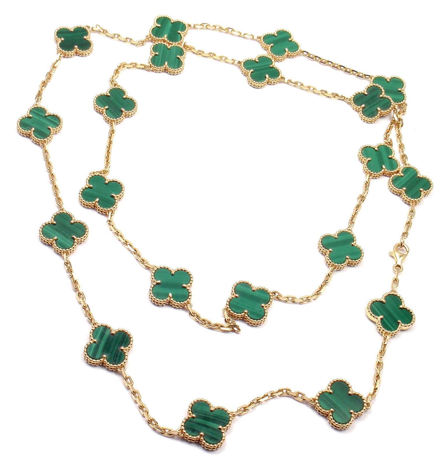 Women's or Men's Van Cleef & Arpels Vintage Alhambra Malachite 20 Motif Gold Necklace