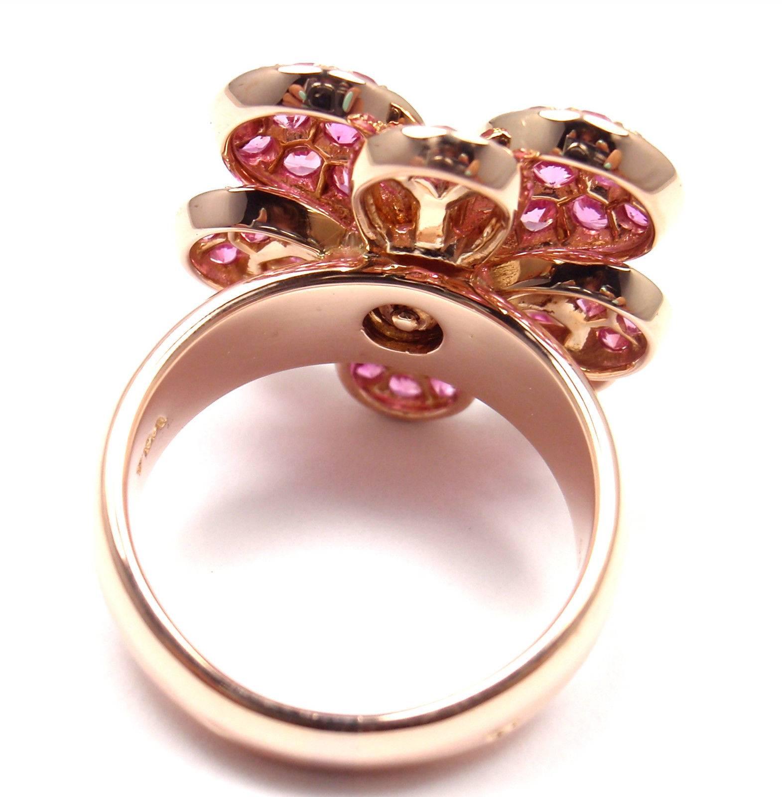 Van Cleef & Arpels Pink Sapphire Diamond Flower Rose Gold Ring In New Condition In Holland, PA