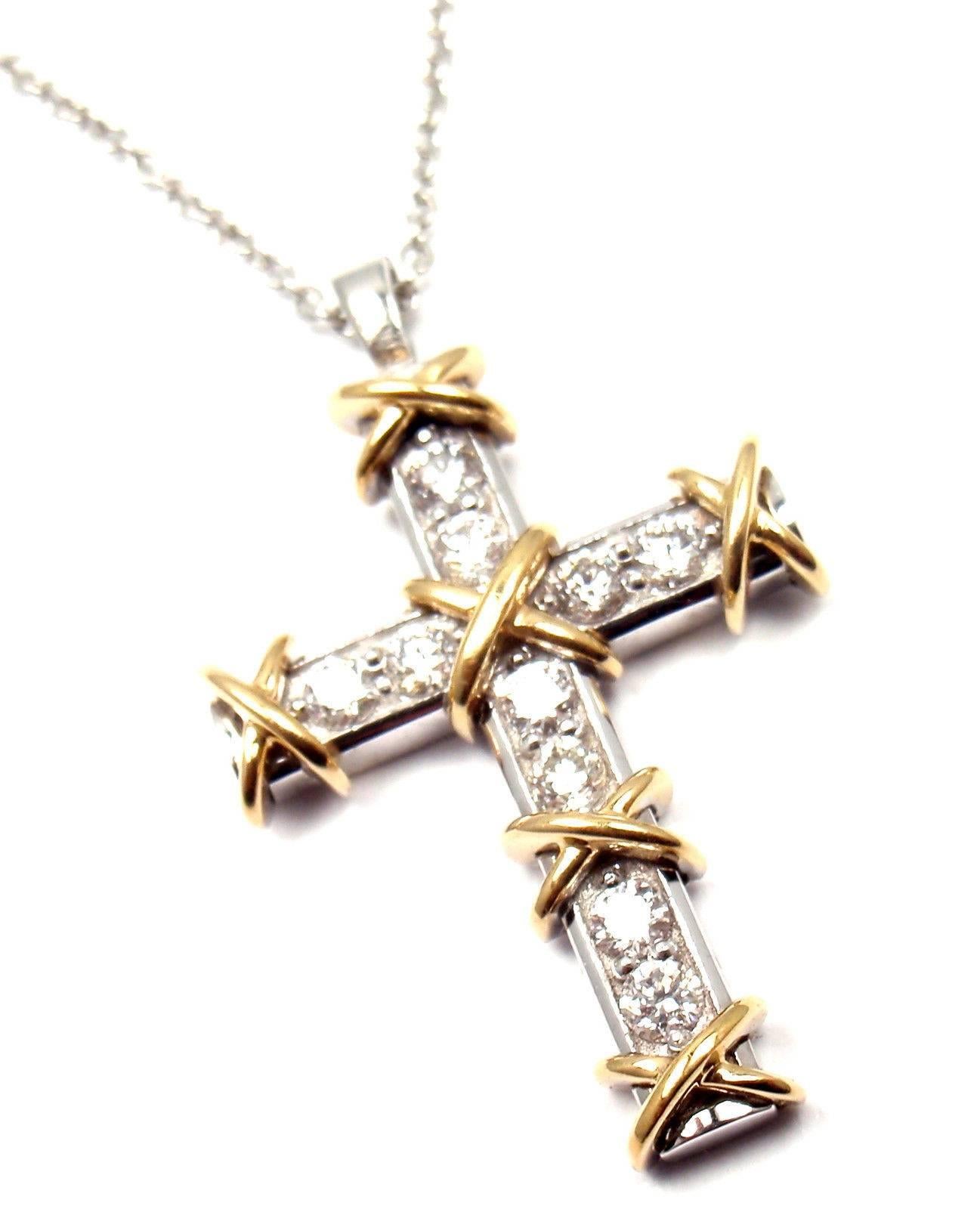 Tiffany & Co. Jean Schlumberger Diamond Cross Platinum Gold Pendant Necklace 3