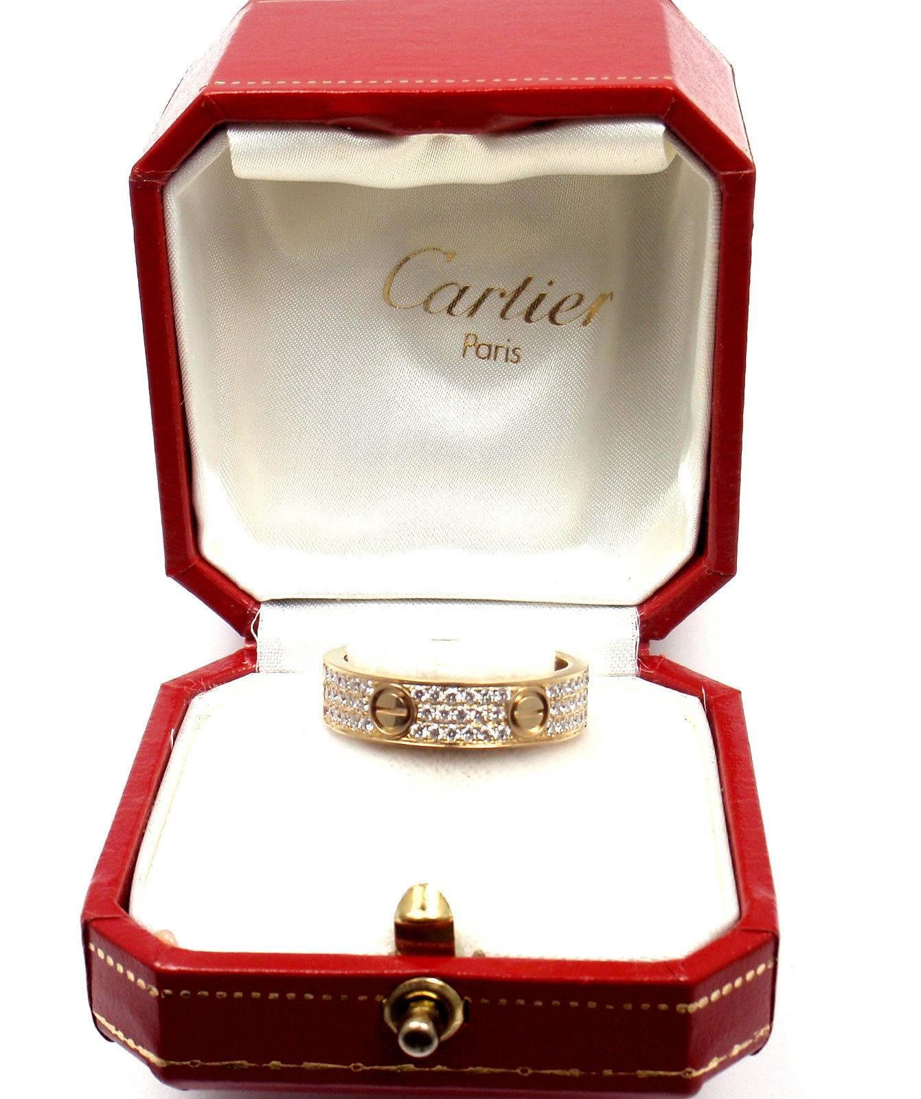 Cartier Love Diamond Paved Yellow Gold Band Ring In New Condition In Holland, PA