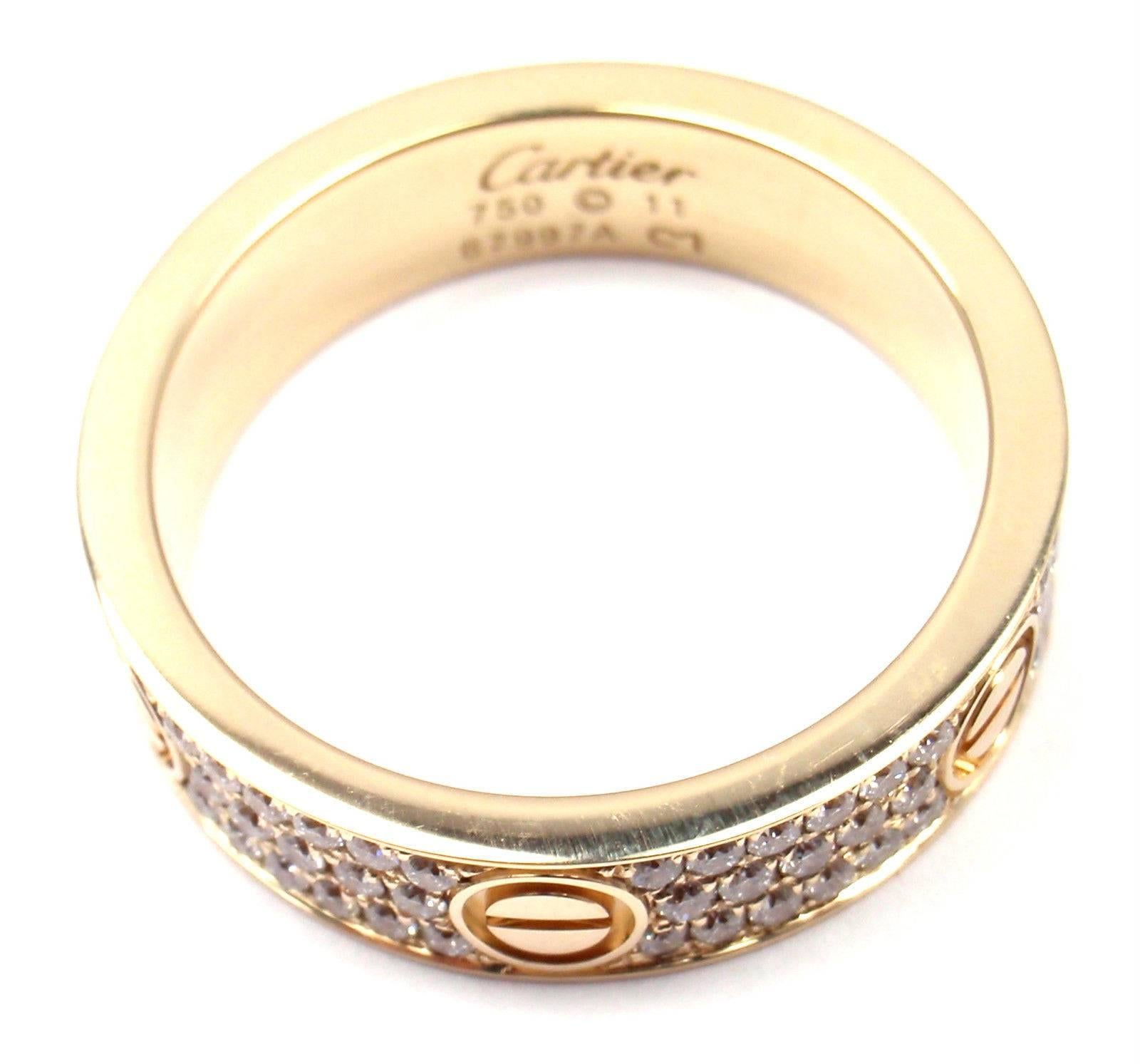 Cartier Love Diamond Paved Yellow Gold Band Ring 1