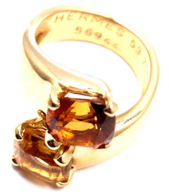 Hermes Bypass Citrine Golden Topaz Yellow Gold Band Ring