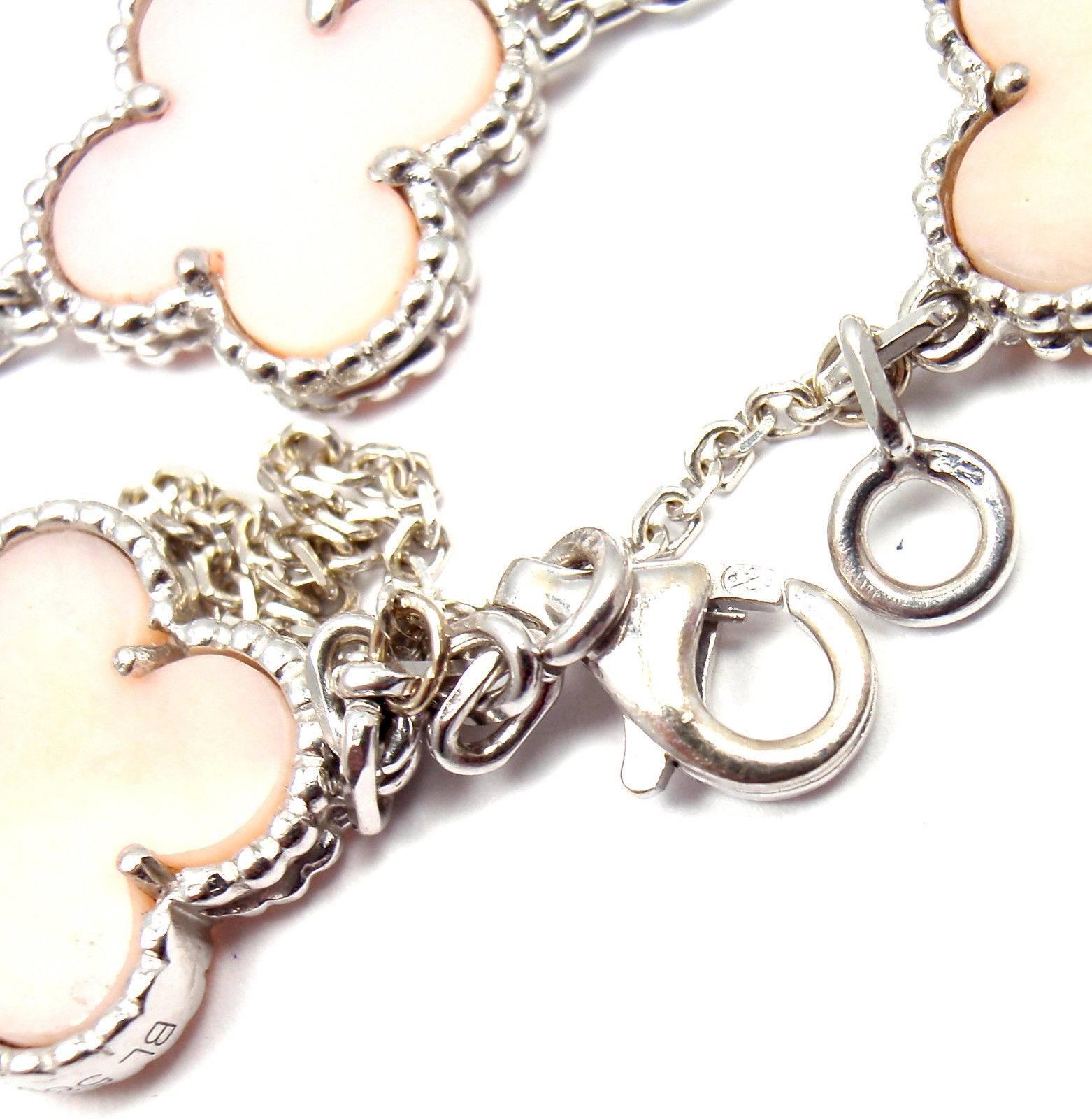 Van Cleef & Arpels Pink Opal Vintage Alhambra Five Motif White Gold Bracelet 1