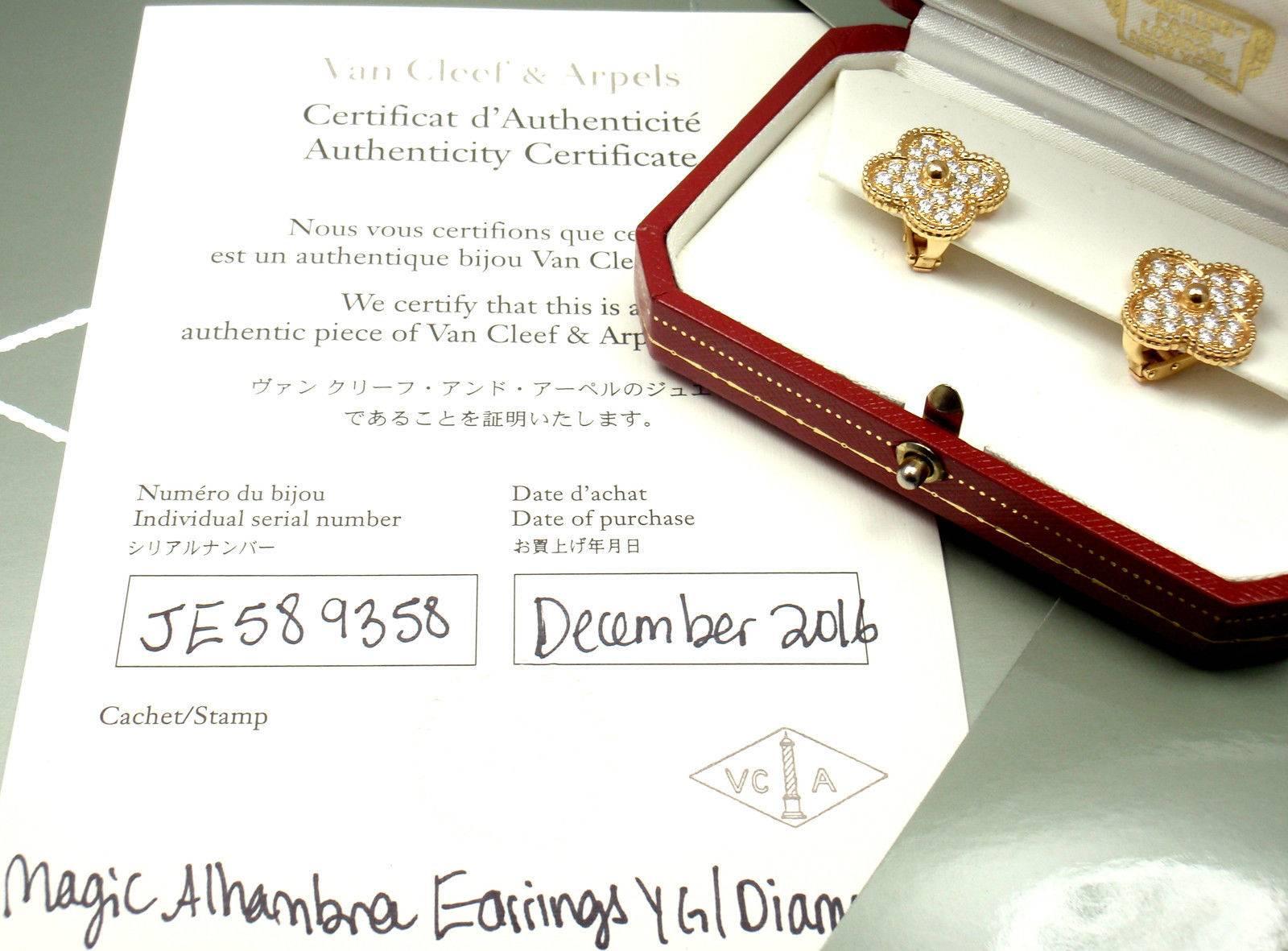 Women's or Men's Van Cleef & Arpels Magic Diamond Alhambra Large Yellow Gold Earrings