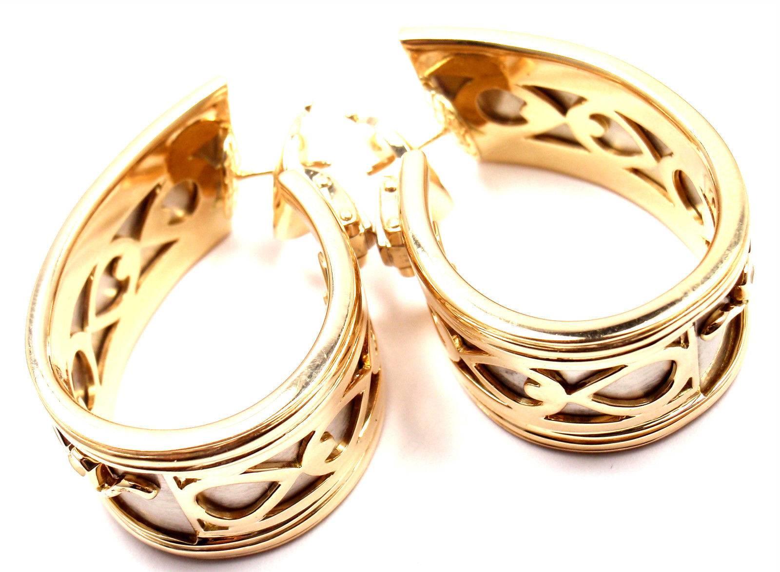Cartier Walking Panther Panthere Large Hoop Yellow and White Gold Earrings 3