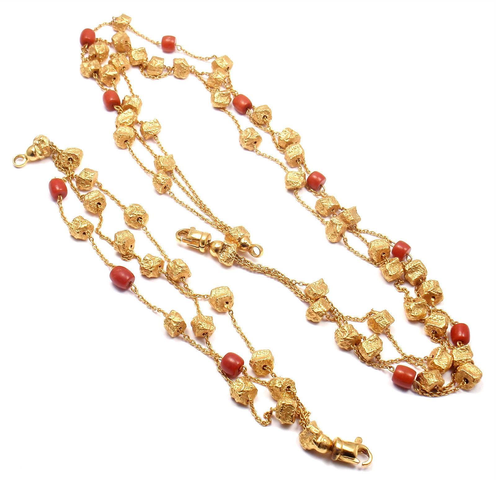 Roberto Coin Coral and Yellow Gold Nuggets Set of Bracelet and Necklace In New Condition In Holland, PA