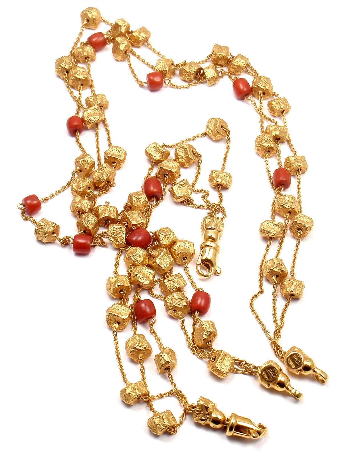 Women's or Men's Roberto Coin Coral and Yellow Gold Nuggets Set of Bracelet and Necklace