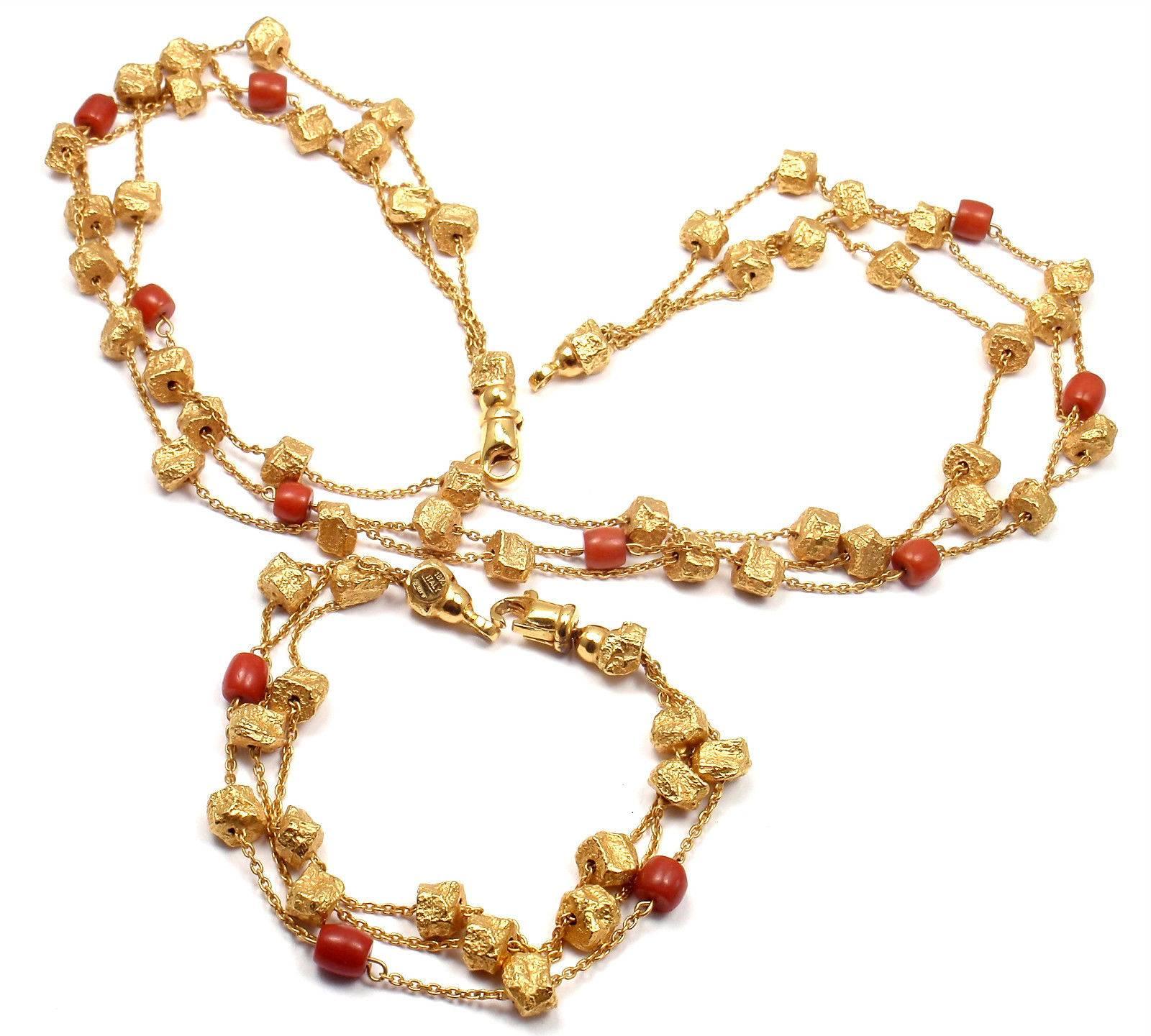 Roberto Coin Coral and Yellow Gold Nuggets Set of Bracelet and Necklace 2