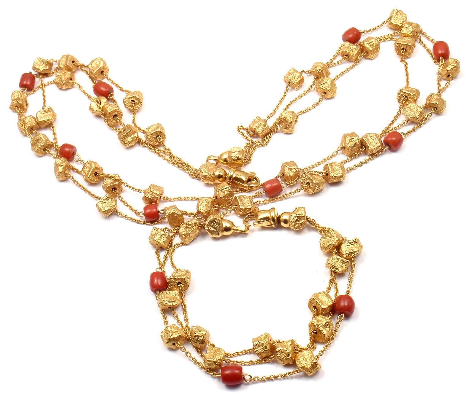 Roberto Coin Coral and Yellow Gold Nuggets Set of Bracelet and Necklace 3