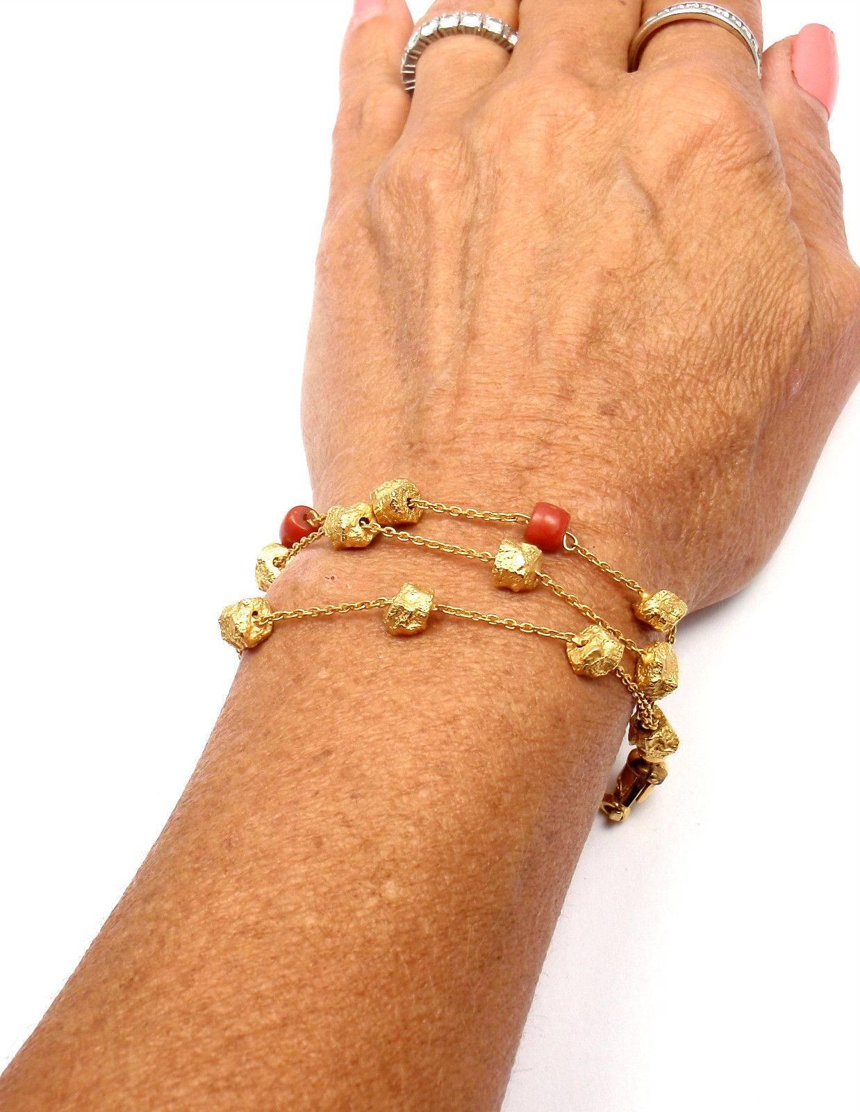 Roberto Coin Coral and Yellow Gold Nuggets Set of Bracelet and Necklace 4