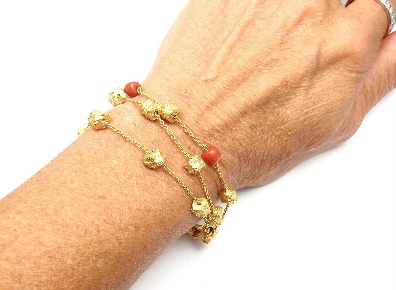 Roberto Coin Coral and Yellow Gold Nuggets Set of Bracelet and Necklace 5