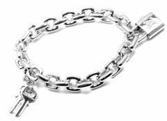 Louis Vuitton Padlock and Keys Charm Large Link White Gold Bracelet