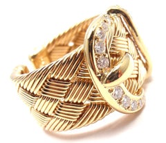 Hermes Diamond Large Woven Buckle Yellow Gold Band Ring
