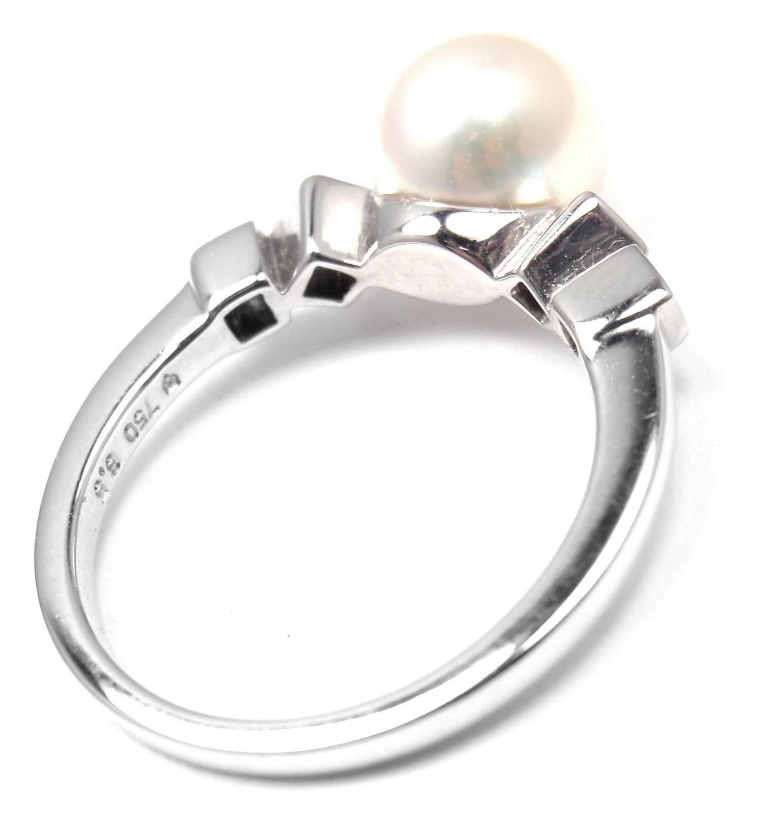 Women's or Men's Mikimoto Frost Akoya Pearl Diamond White Gold Ring