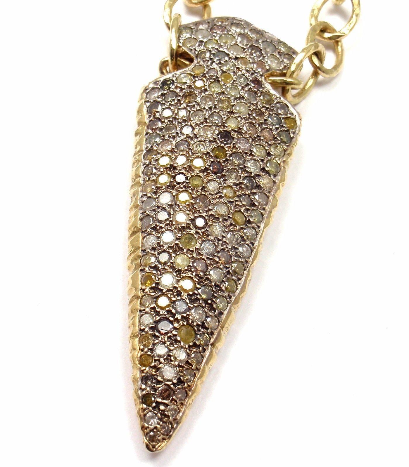 18k Yellow Gold Color Diamond Large Arrowhead Pendant Necklace by Loree Rodkin. 
With Round color diamonds estimated total diamond weight 6.50cts
This necklace used to belong to Jackie Collins and was 
purchased from her jewelry estate