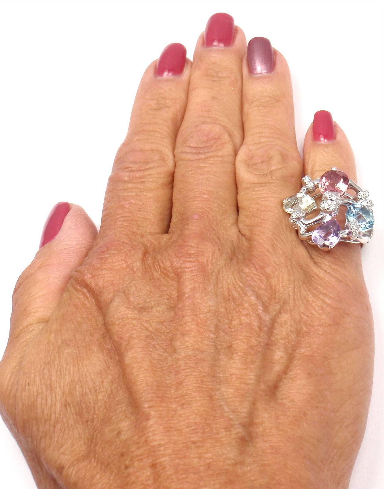 Women's or Men's Chanel Venitienne Diamond Tourmaline Beryl Aquamarine Amethyst White Gold Ring