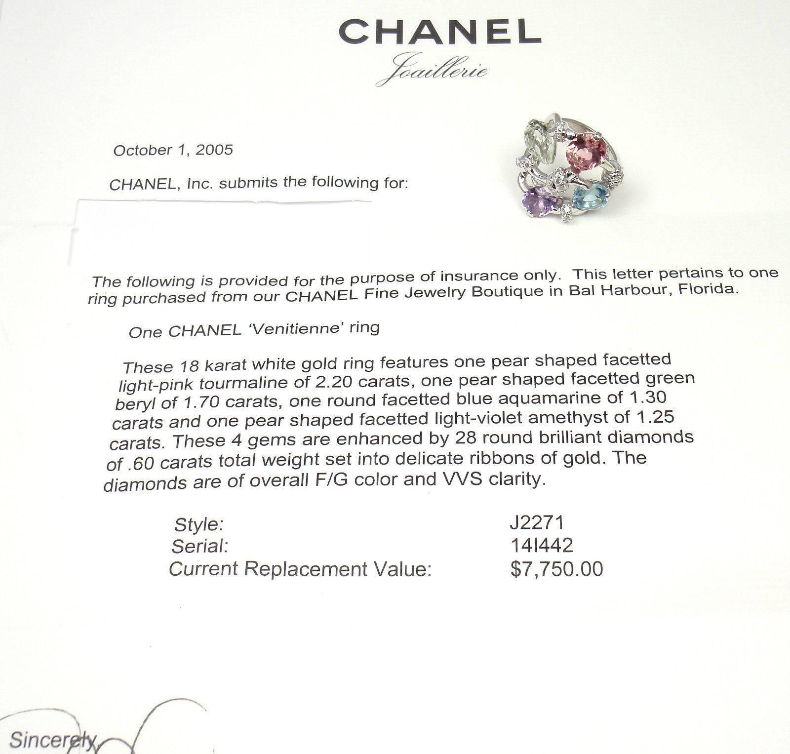 Chanel Venitienne Diamond Tourmaline Beryl Aquamarine Amethyst White Gold Ring 2