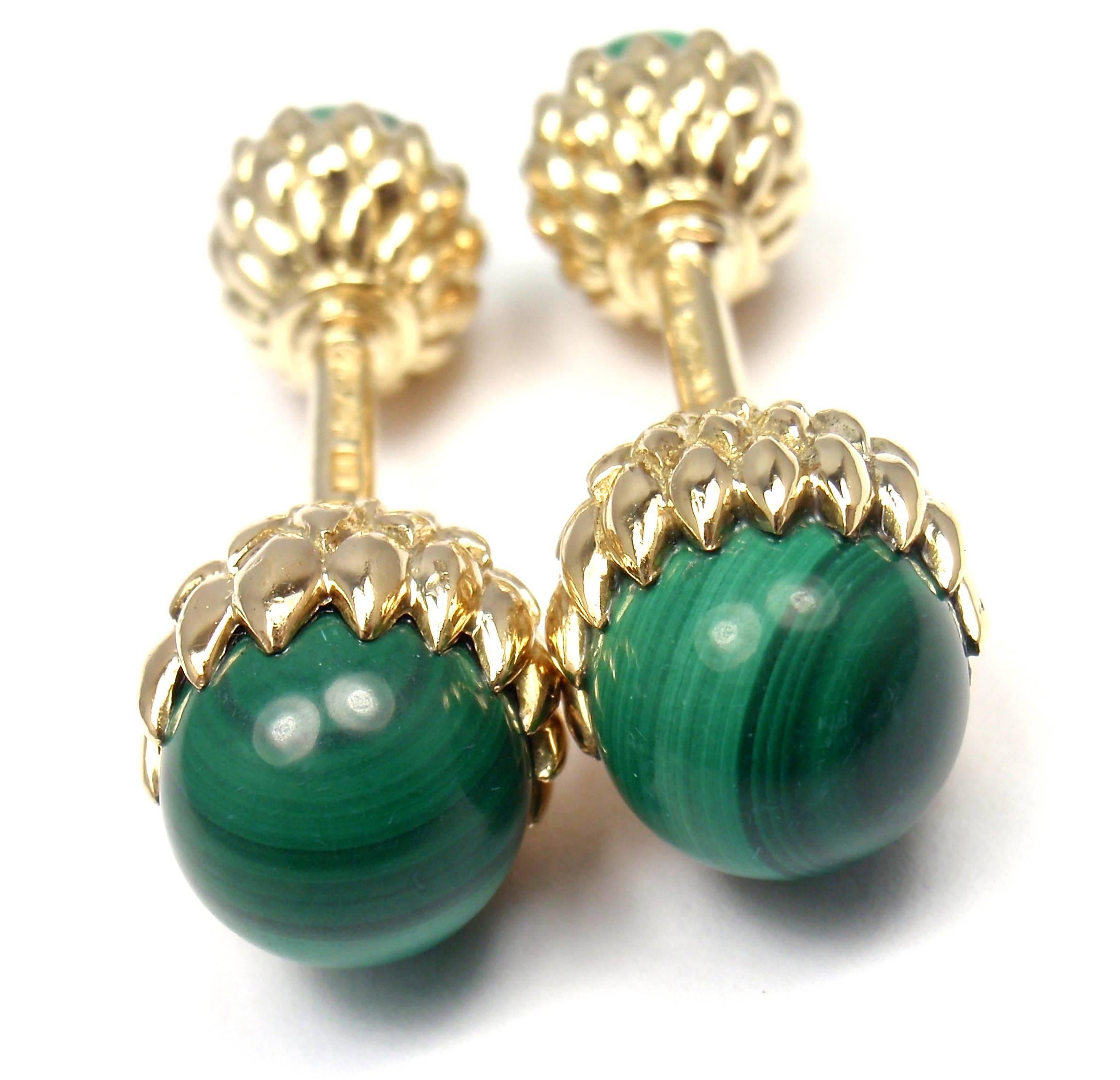 18k Yellow And Malachite Jean Schlumberger Acorn Cufflinks 
for Tiffany & Co. 
With 4 malachite stones

Details: 
Dimensions: 12mm x 9mm x 35mm
Weight: 16.1 grams
Stamped Hallmarks: Tiffany Schlumberger 18k
*Free Shipping within the United