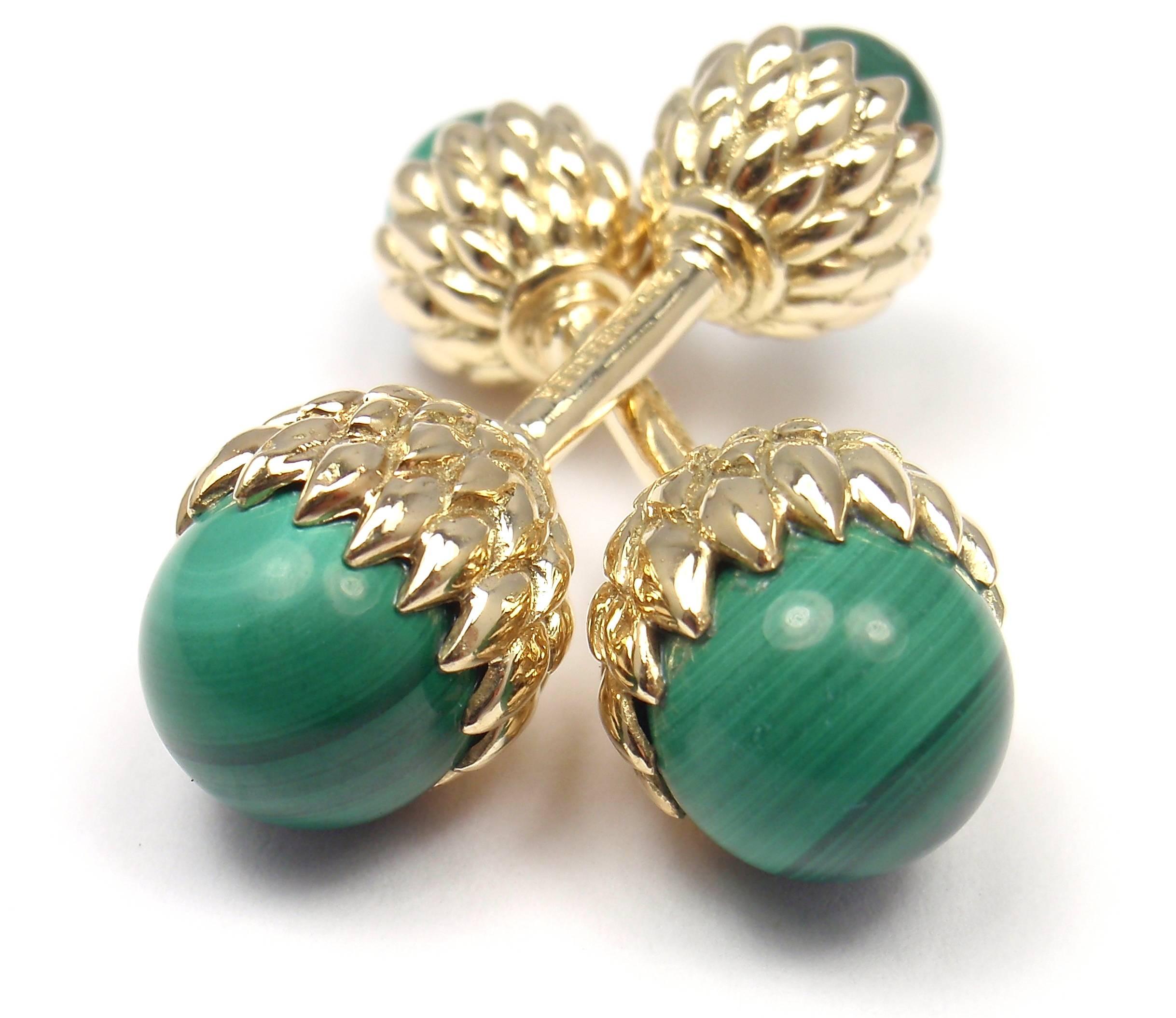 Tiffany & Co. Jean Schlumberger Acorn Malachite Yellow Gold Cufflinks In New Condition In Holland, PA