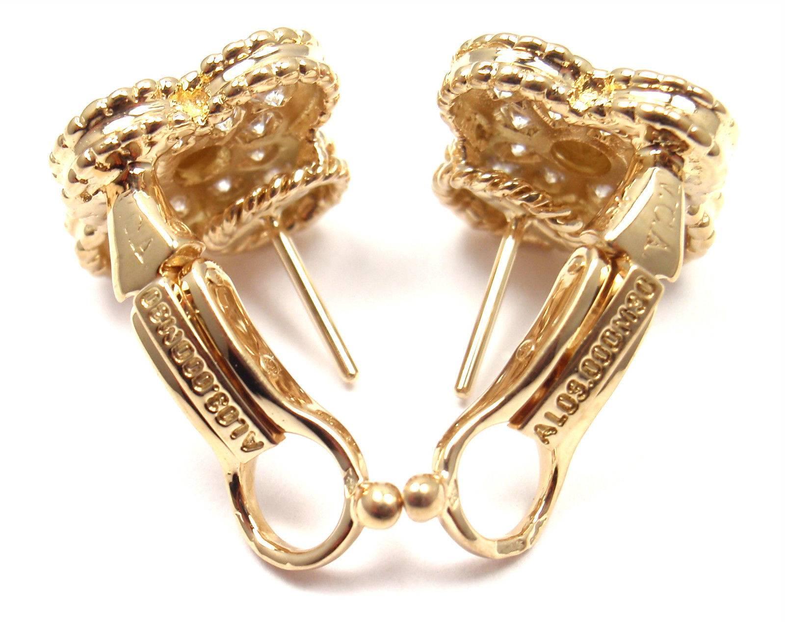 Van Cleef & Arpels Diamond Vintage Alhambra Yellow Gold Earrings 4