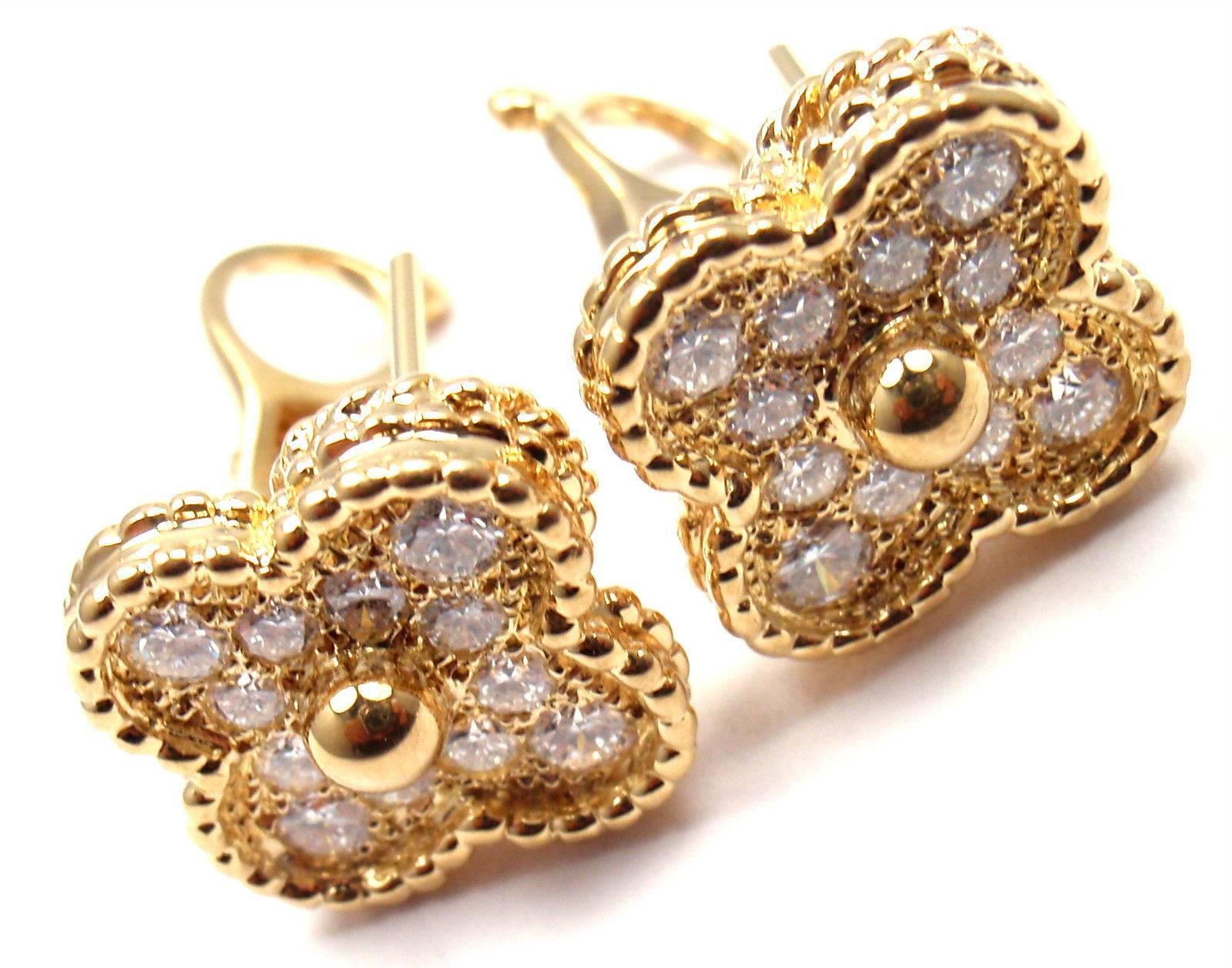 Van Cleef & Arpels Diamond Vintage Alhambra Yellow Gold Earrings 6