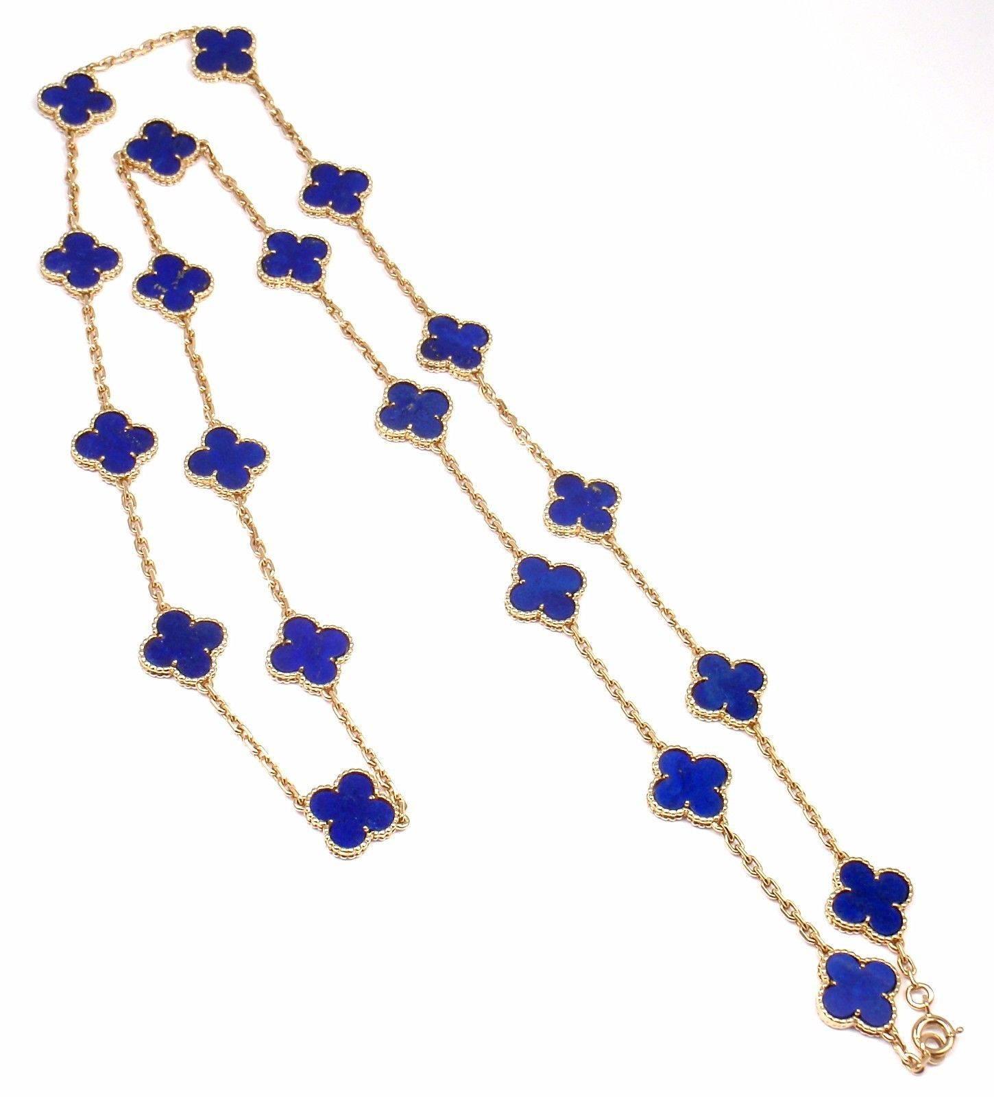 Van Cleef & Arpels Lapis Lazuli Gold Vintage Alhambra Necklace In New Condition In Holland, PA
