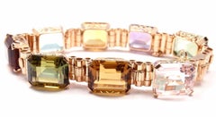 Estate Multi-Color Large Stone Topaz Amethyst Aquamarine Rose Gold Bracelet