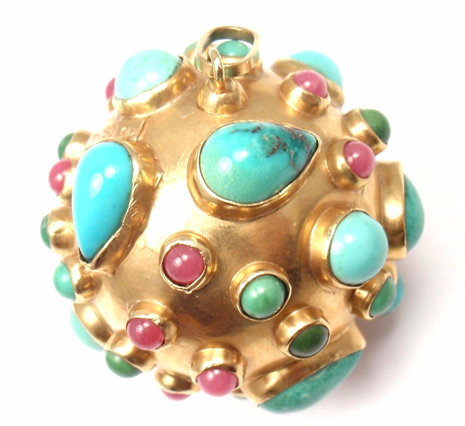 Women's or Men's Ruby Turquoise Large Yellow Sputnik Pendant from Estate of Jackie Collins