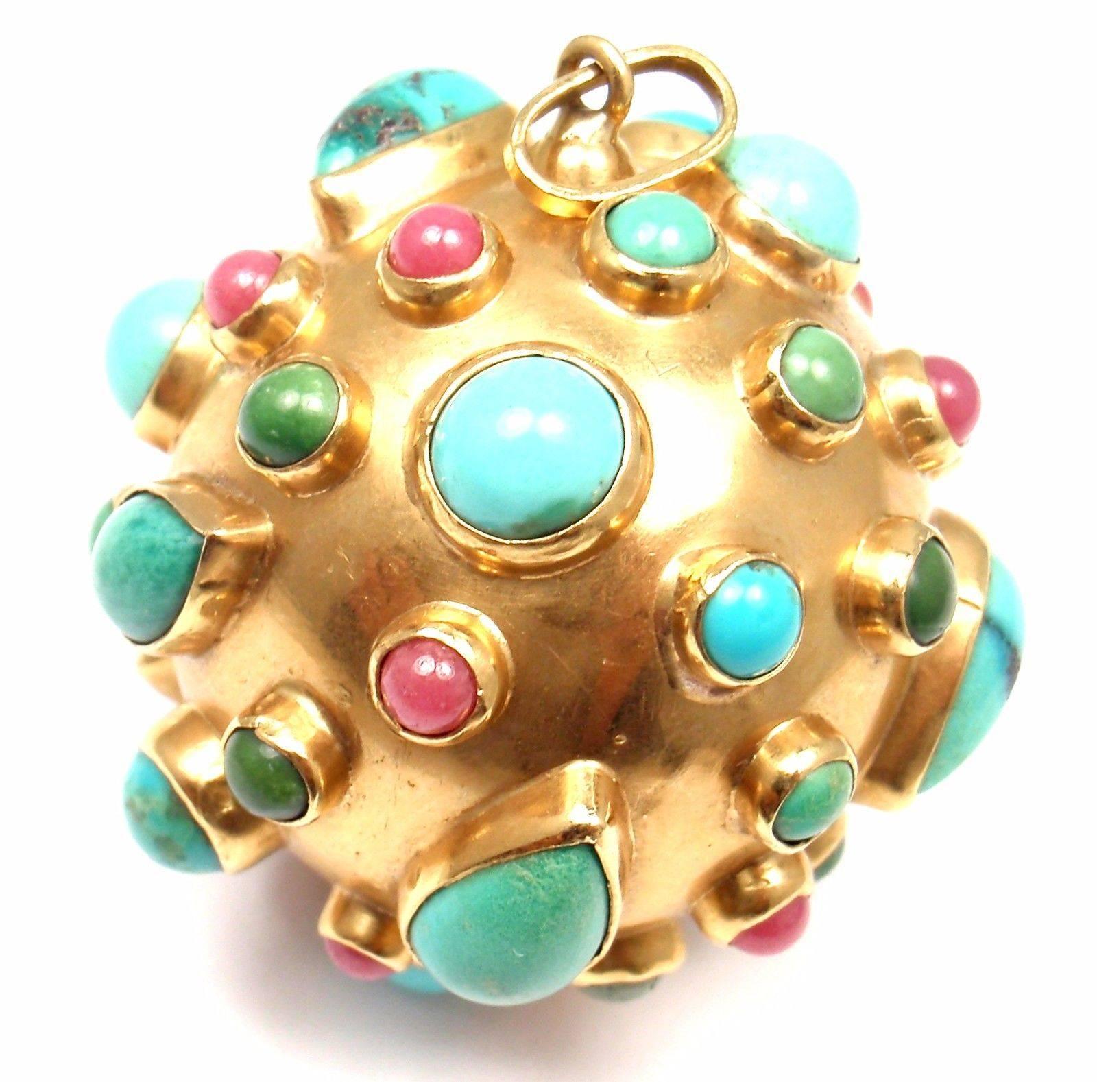 Ruby Turquoise Large Yellow Sputnik Pendant from Estate of Jackie Collins 3